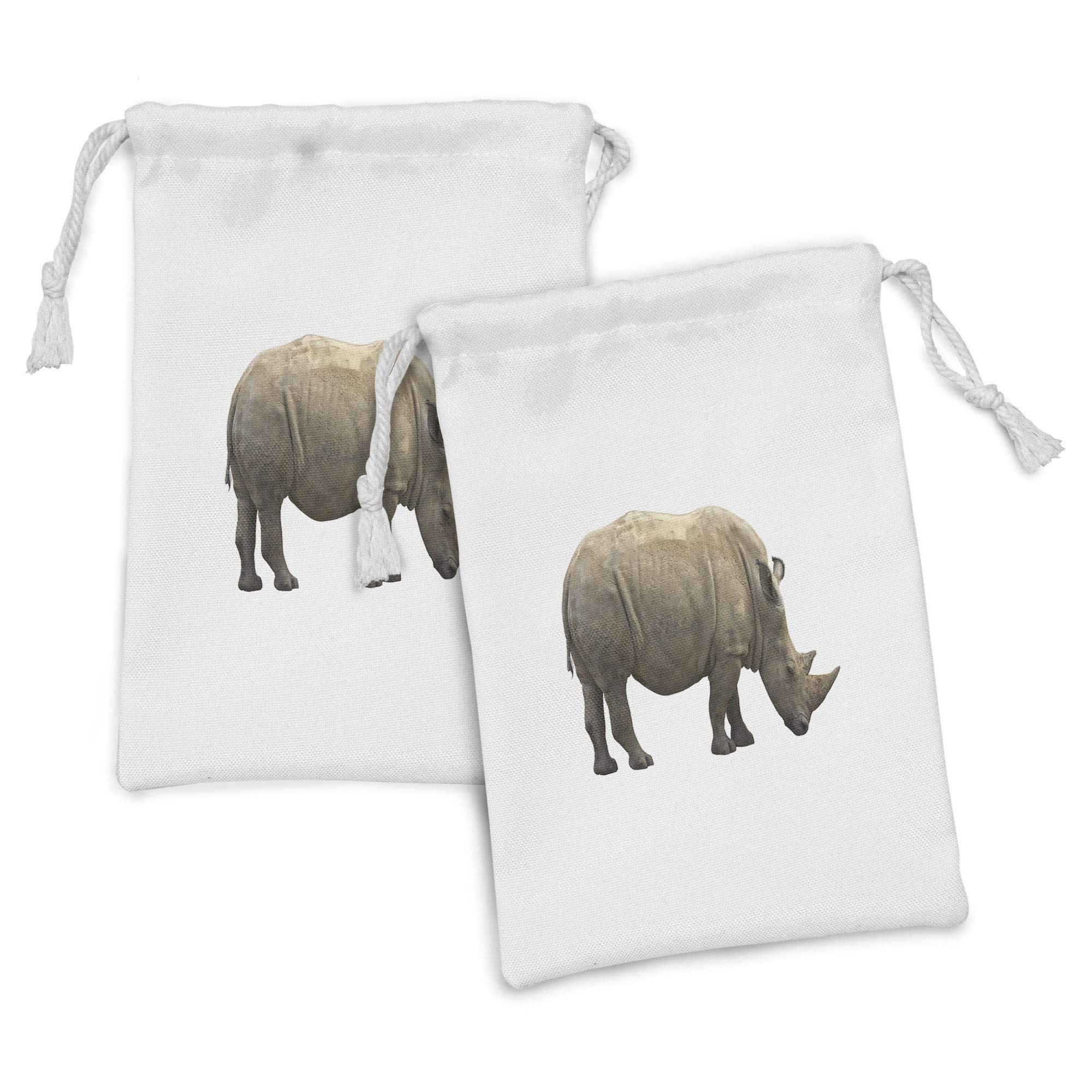 Ambesonne Animal Fabric Pouch Set of 2 - Wildlife Art Drawstring Bags with Horned Mammal Design, 9