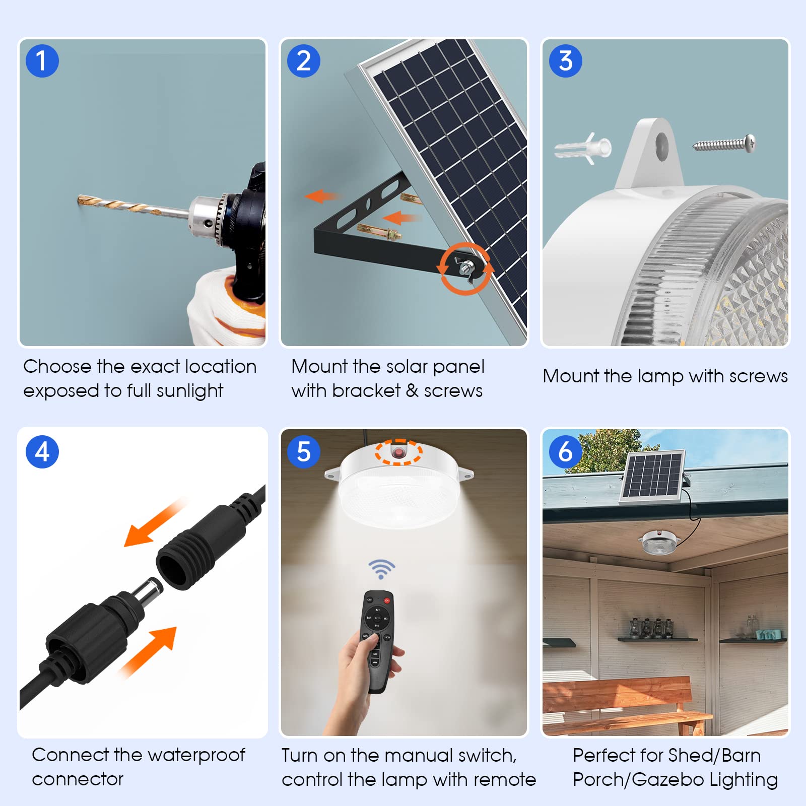 Solar Ceiling Light with Motion Sensor - Dimmable 6000K/4000K/3200K, 5 Lighting Modes, Daytime Operation - Waterproof Indoor/Outdoor Solar Lights with Remote Control for Home, Barn, Shop, Porch, Garage and Garden Lighting