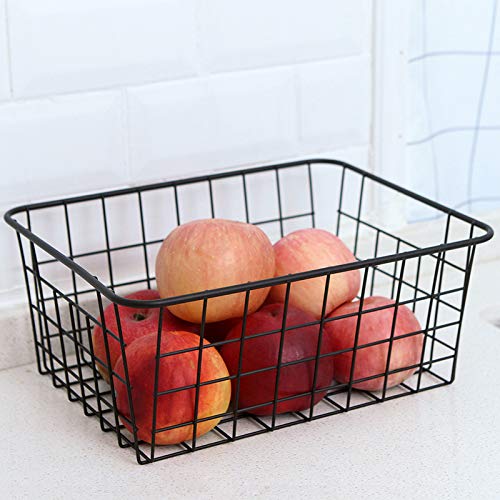 LeleCAT Wire Baskets with Handles - 2 Pack Black Metal Storage Bins for Pantry, Closet, Bedroom & Office Organization - Space Saving Home Decor & Storage Solution