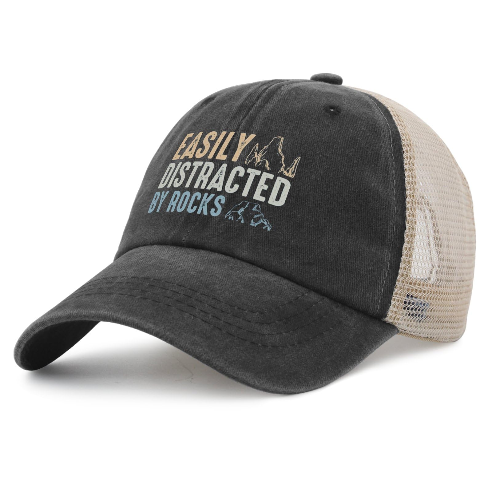 Trendy Black Golf Hat for Men & Women - Unique Distracted by Rocks Design - Perfect for Driving, Golfing & Outdoor Activities