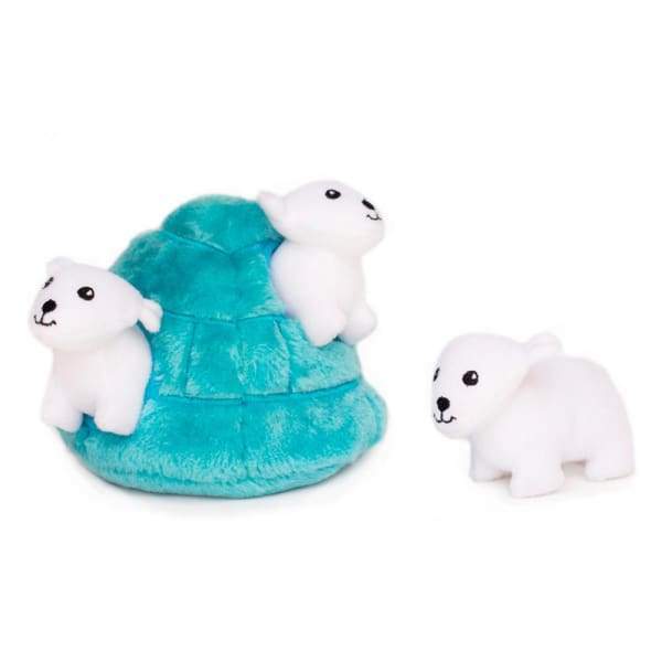 ZippyPaws Burrow Polar Bear Igloo Plush Dog Toy - Interactive Hide & Seek Squeaky Toy for Small & Medium Dogs - Perfect for Indoor Play & Training