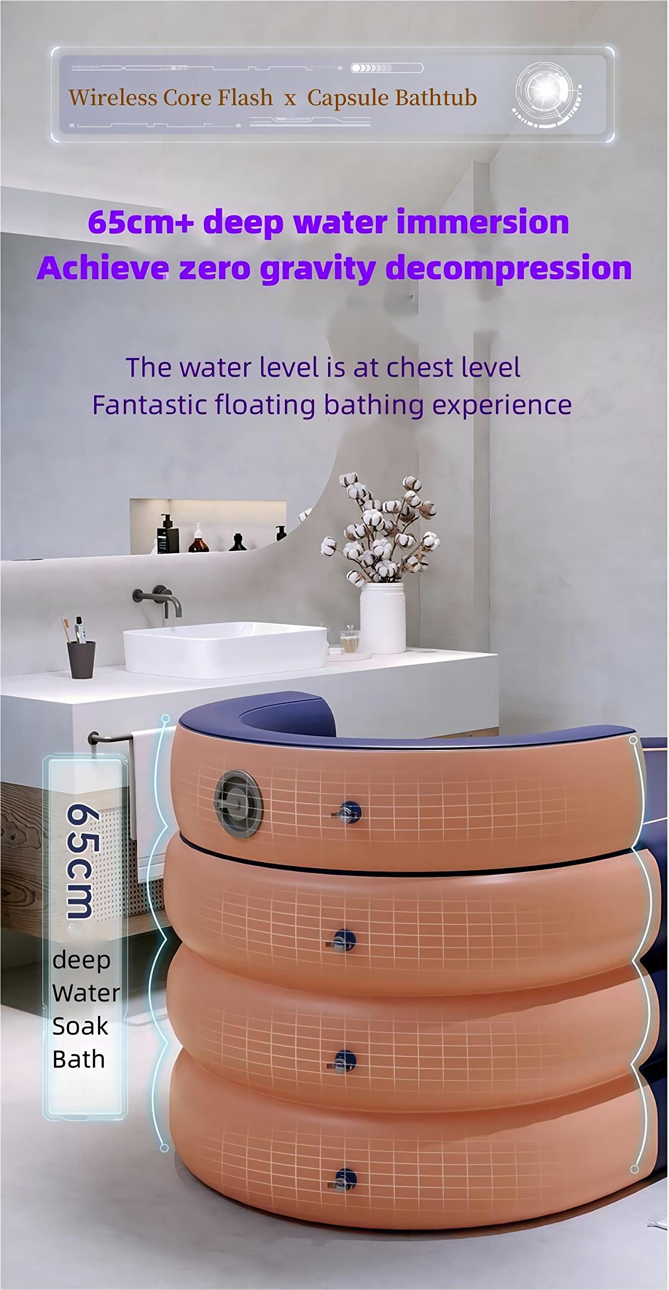 Inflatable Adult Bathtub with Electric Air Pump - Portable Spa for Hot & Cold Water Therapy - Perfect for Relaxation, Hydrotherapy & Muscle Recovery at Home (Grapefruit Tangerine Color)