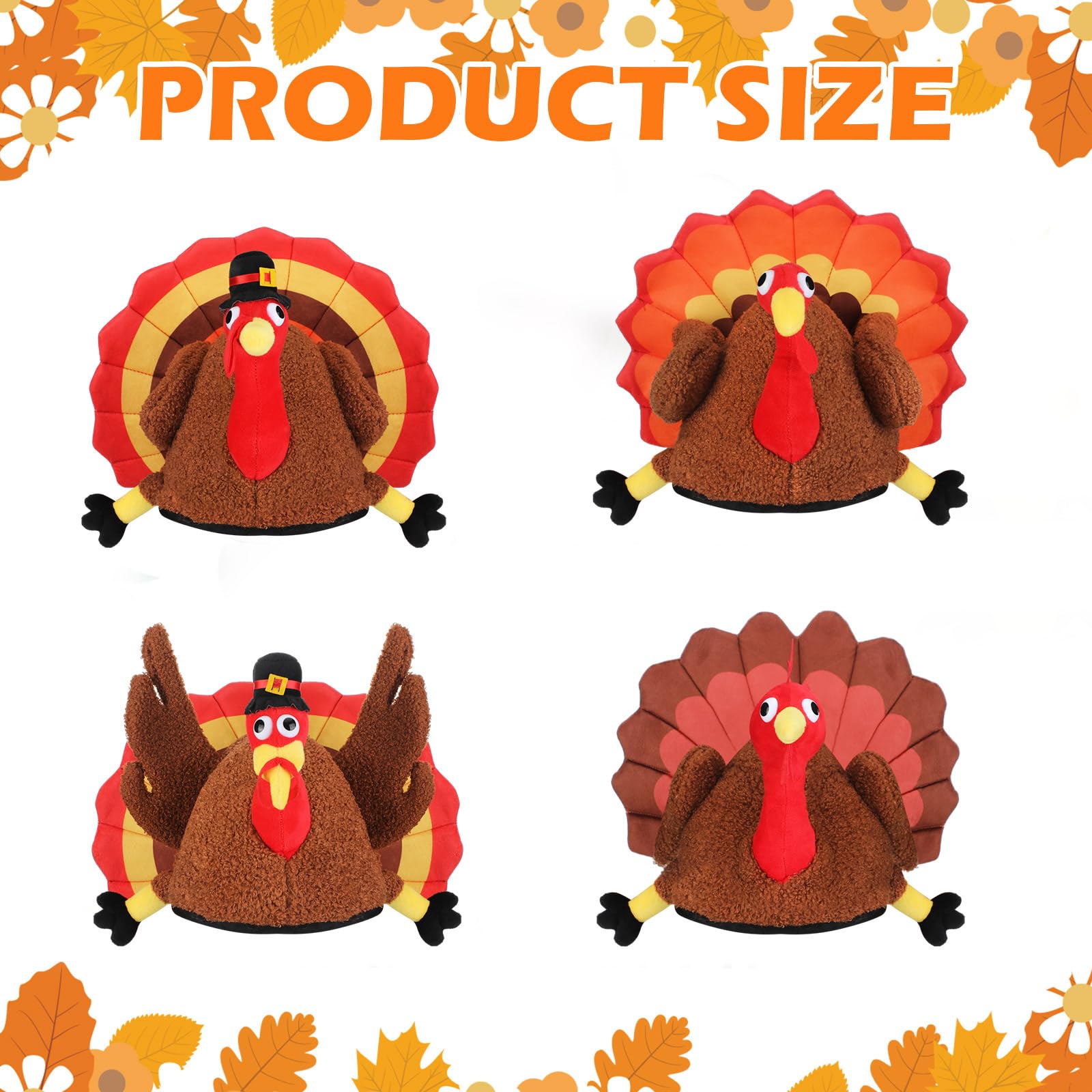 12 Pack Thanksgiving Turkey Hats - Fun Silly Costume Hats for Thanksgiving Party, Role Play, Carnival & Cosplay Events - 4 Styles - Perfect for Family Gatherings, Office Parties & Holiday Festivities