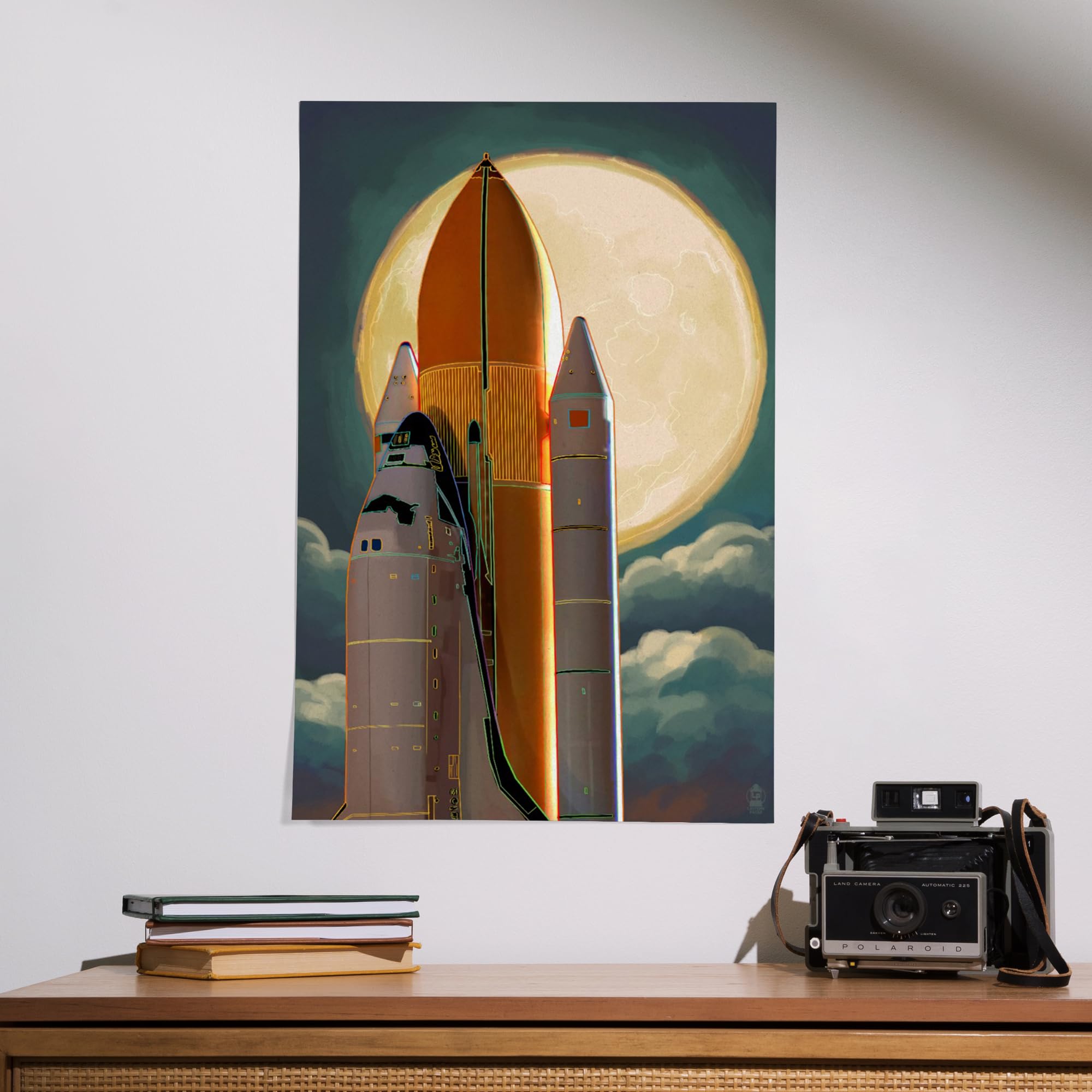 Lantern Press 16x24 Inch Giclee Art Print - Space Shuttle and Moon Wall Decor | Premium NASA-Inspired Space Art for Living Room, Bedroom & Office