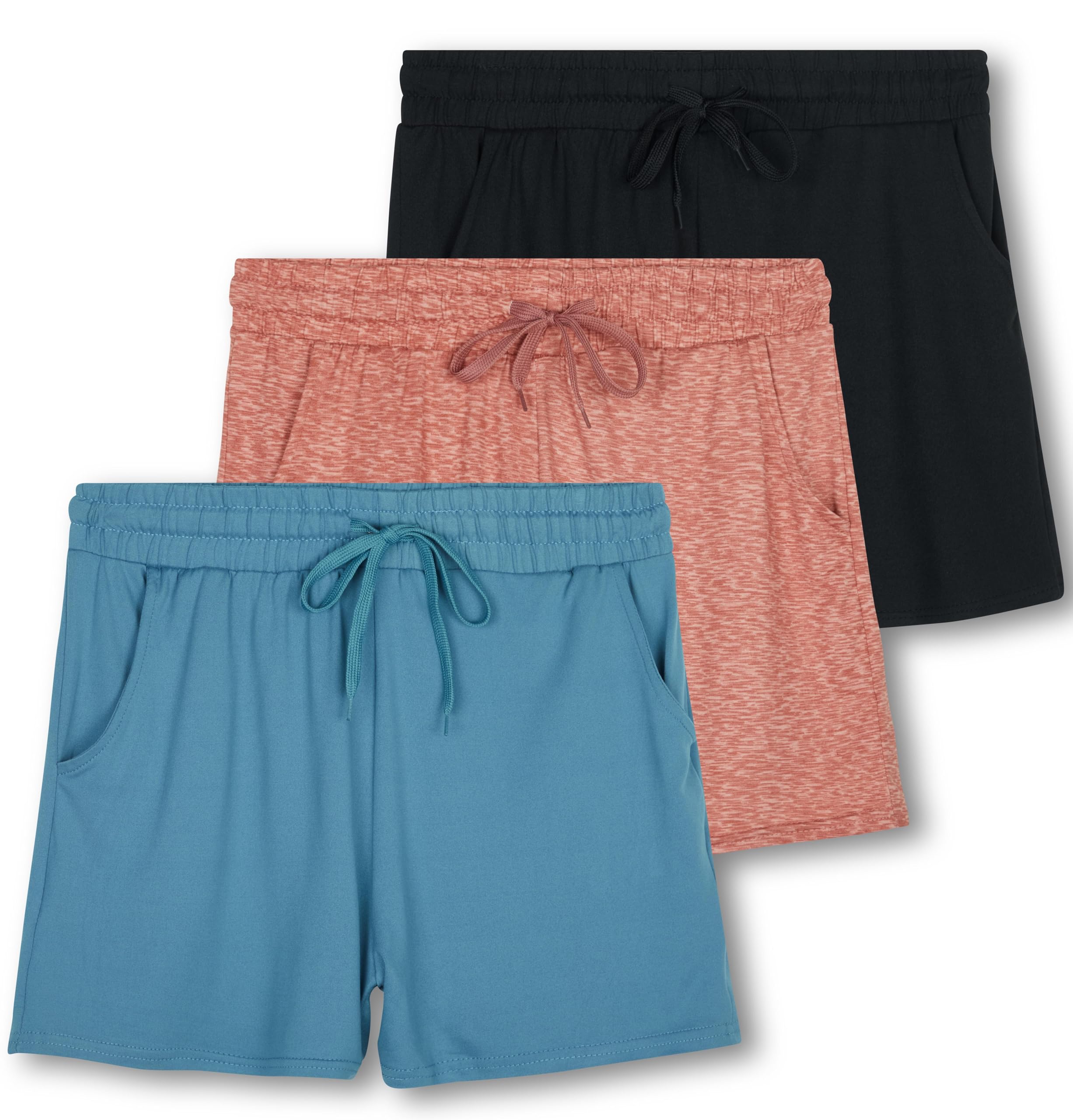 Real Essentials 3-Pack Girls' Lounge Shorts - Soft Comfy Athletic Shorts with Drawstring & Pockets for Yoga, Running, and Home Wear | Perfect for Workout, Sleepwear & Casual Outfits