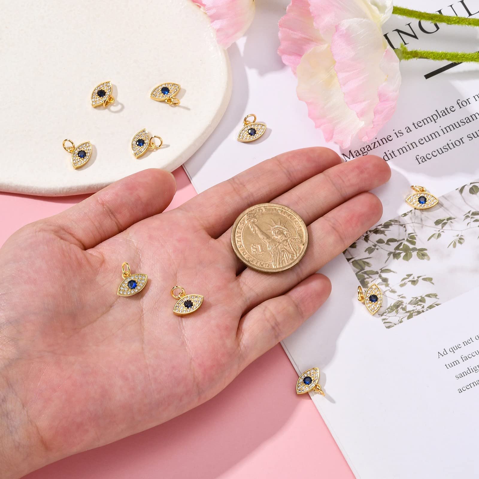 18K Gold Plated Cubic Zirconia Eye Charms - 10pcs Micro Pave CZ Stone Charms for Jewelry Making, DIY Bracelets & Necklaces - Perfect for Handmade Gifts & Boho Style Accessories