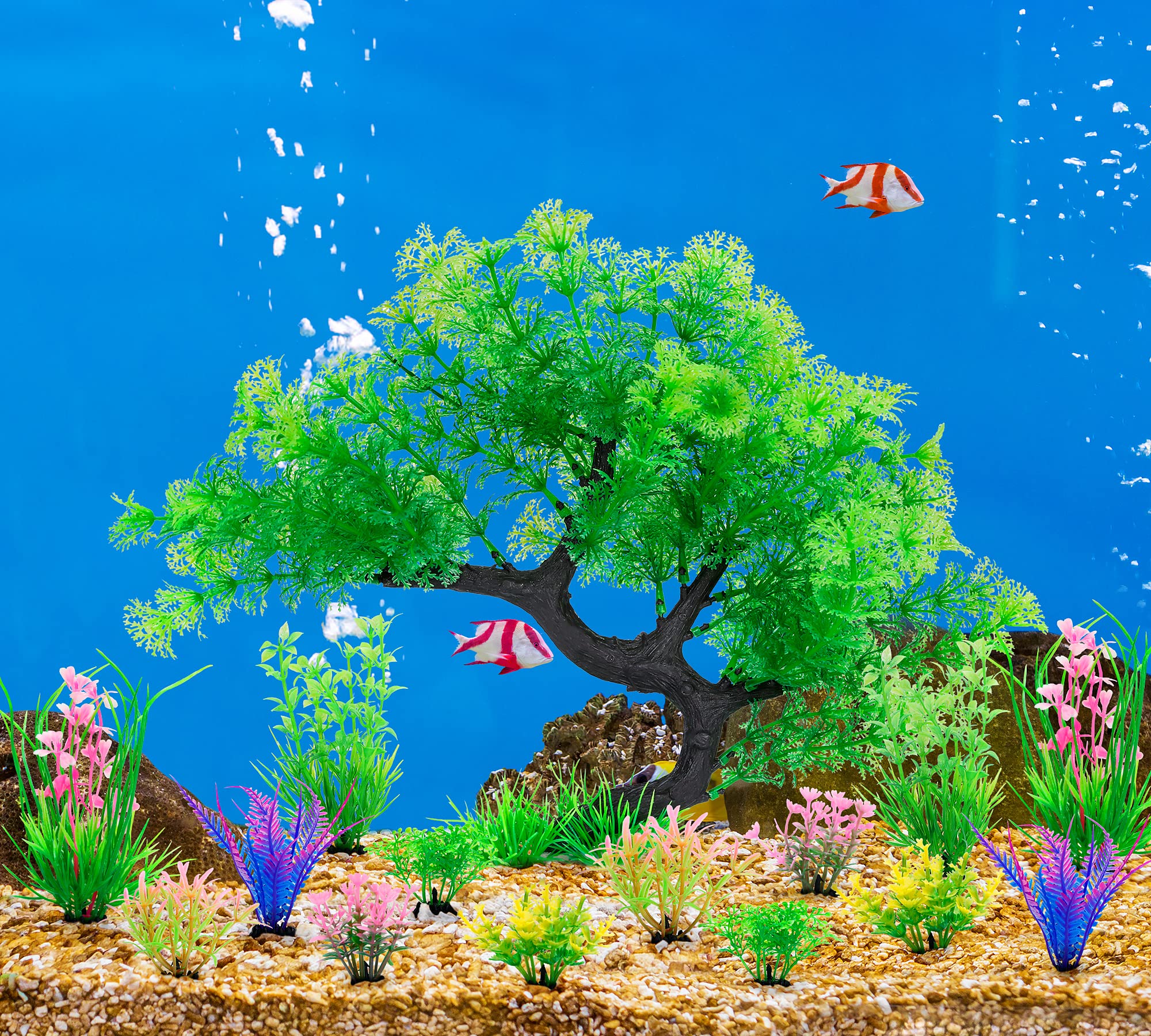 MyLifeUNIT 15 Pack Artificial Aquarium Plants Tree Set - Realistic Fish Tank Decorations for Freshwater & Saltwater Aquariums (Green Set) | Perfect for Betta Fish, Goldfish, Tropical Fish Tanks & Home/Office Decor