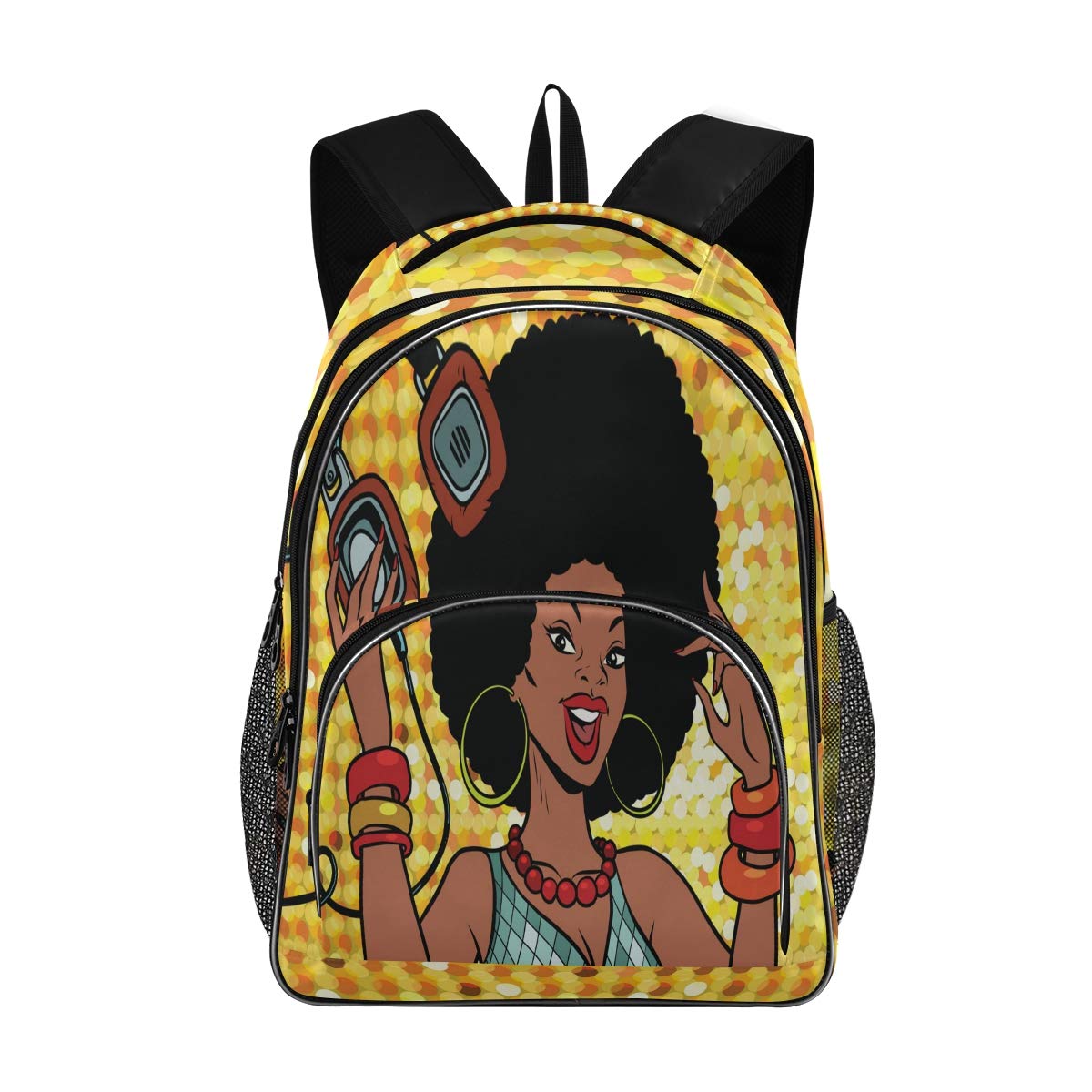 ALAZA African American Woman DJ Backpack with Headphones - Durable Business Travel Hiking Camping Rucksack for Men & Women - Perfect for DJ Gigs, Commuting & Outdoor Adventures