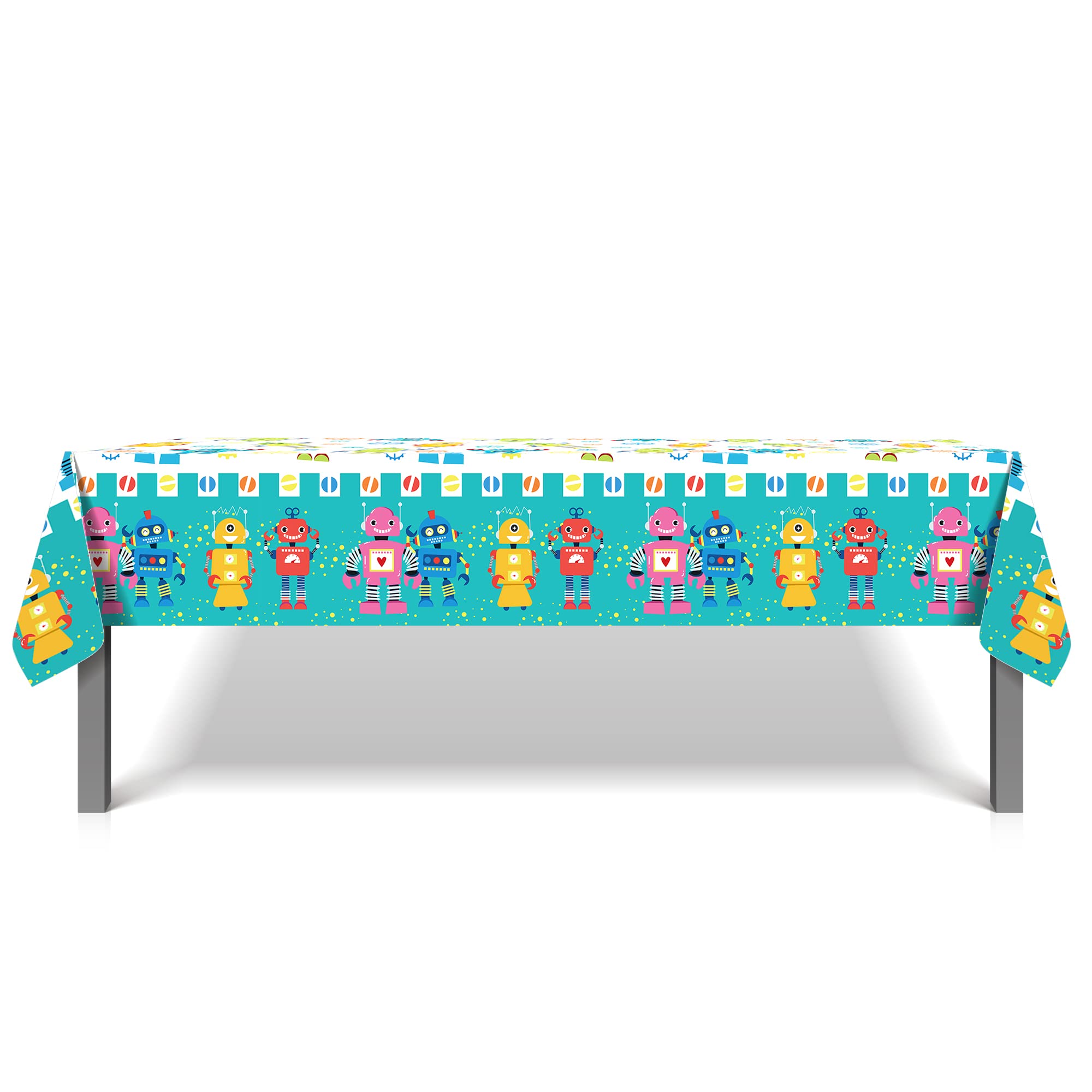 2Pcs Waterproof Robot Party Tablecloths - 54 x 87In Plastic Robot Cartoon Table Cover for Birthday Parties, Baby Showers & Themed Events | Durable Decorations for Kids' Celebrations