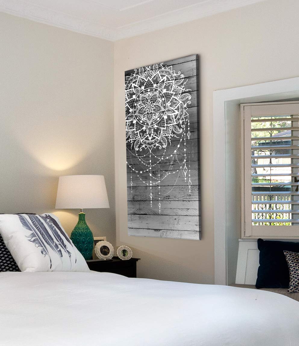 Boho Macrame Wall Hanging Art - Handmade Grey Boho Decor for Bedroom & Living Room - 42x19 Inch Bohemian Headboard & Moroccan Mandala Wall Art - Perfect for Home, Apartment, Yoga Studio & Meditation Space