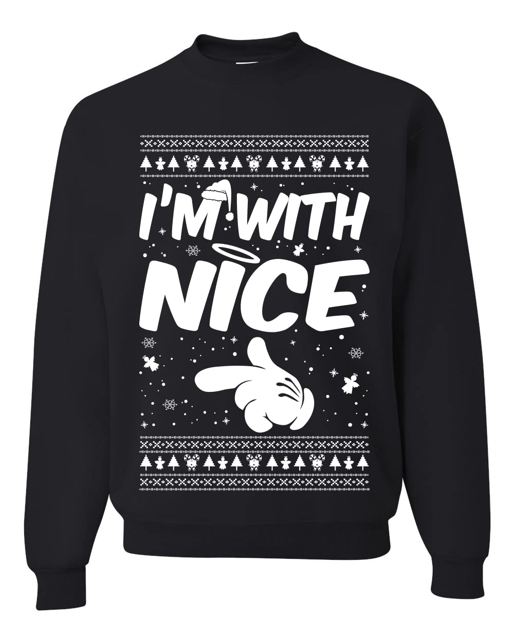 Wild Bobby 'I'm With Nice' Ugly Christmas Sweater - Unisex Crewneck Graphic Holiday Sweatshirt for Xmas Parties & Family Gatherings