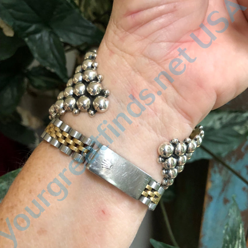Sterling Silver Orb Cuff Bracelet - Handmade Mexican Jewelry for Women - Boho Chic Accessories for Everyday Wear & Special Occasions