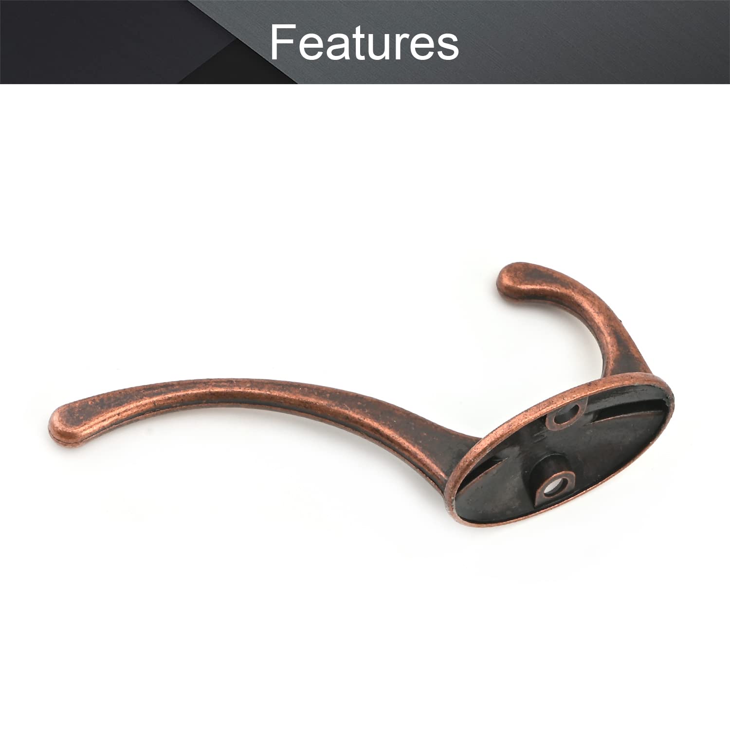 Vintage Style Dual Prong Wall Hooks - Set of 5 Red Copper Coat Hooks for Hanging Coats, Scarves, Bags, Towels & Hats (3.43