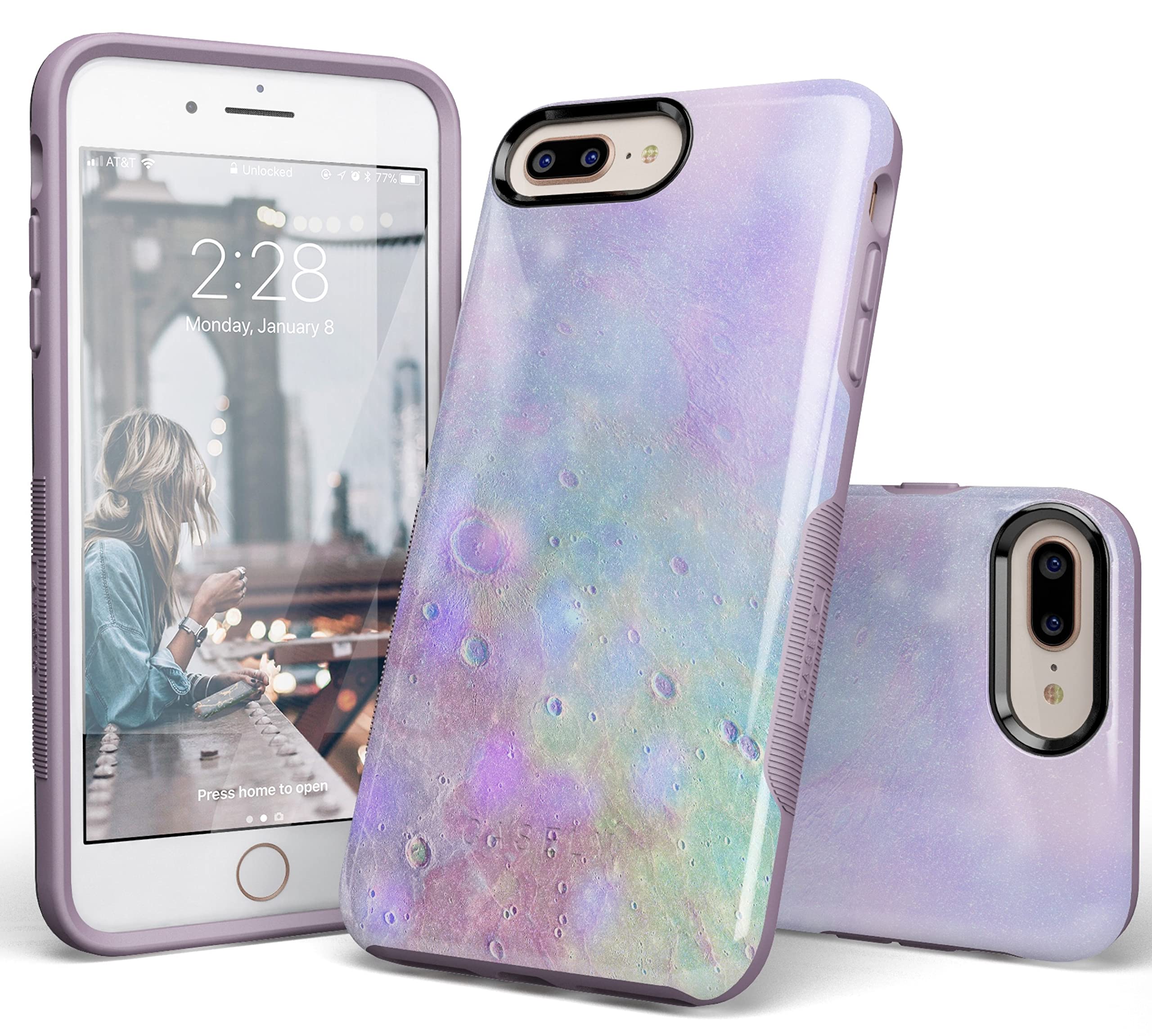 Casely iPhone 6/7/8 Plus Case - Pastel Marble Moon Design Protective Phone Cover | Slim Fit Shockproof Case for Women & Girls | Perfect for Work, School & Everyday Use