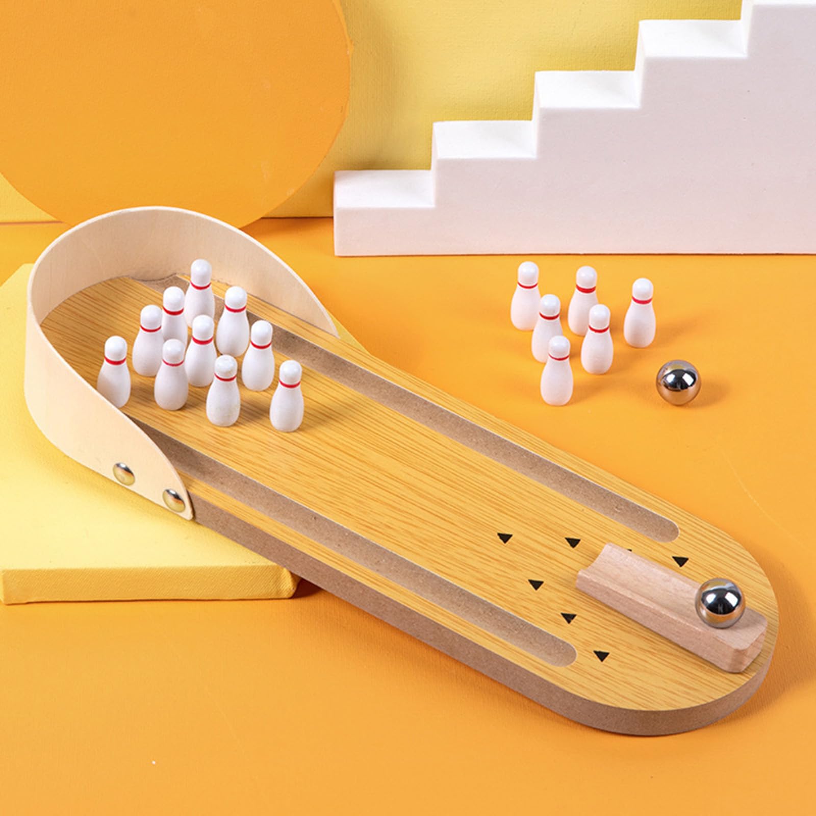 Wooden Tabletop Bowling Set for Adults & Kids - Fun Home Game