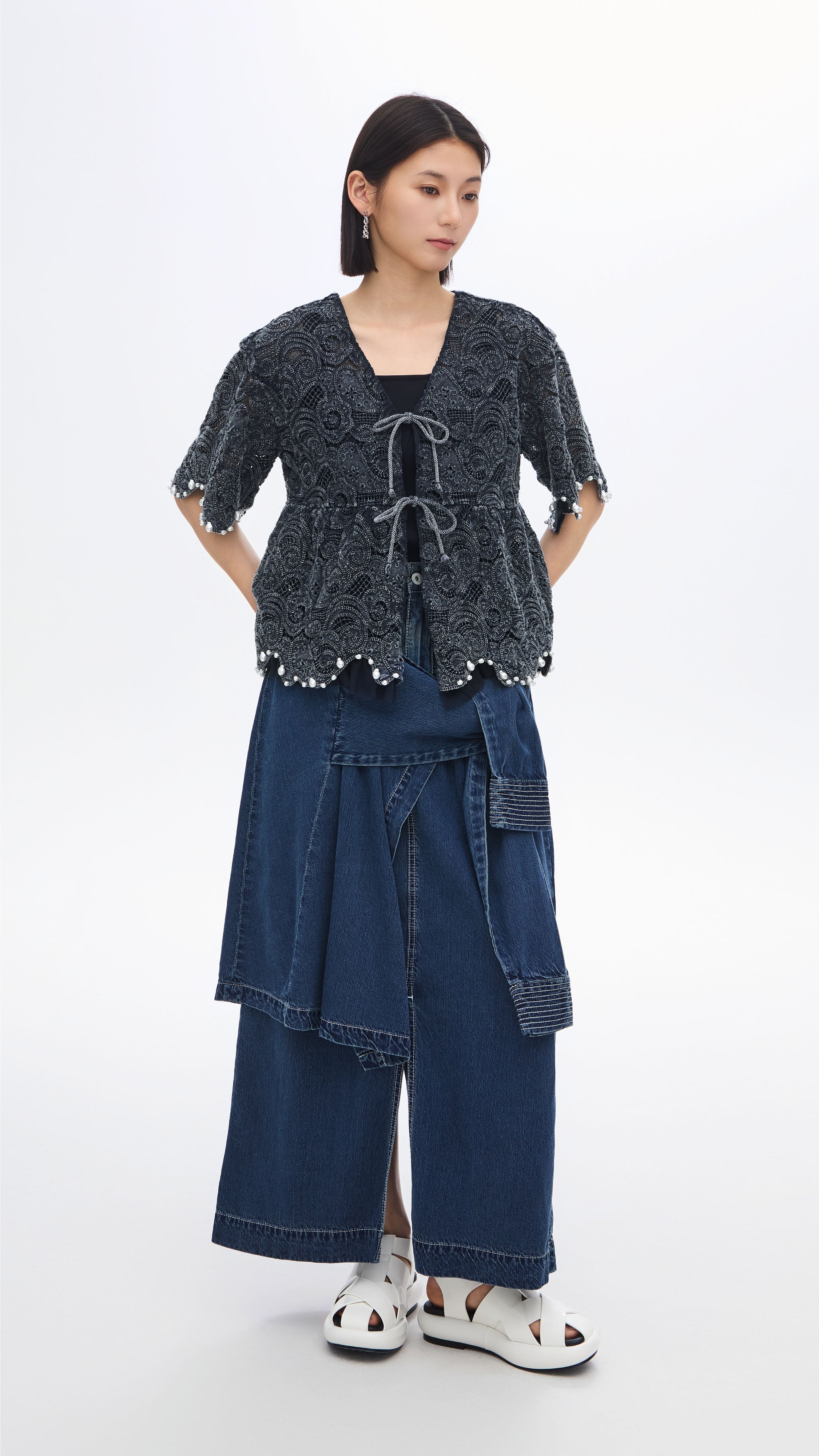 Stylish Cold Dye Lace Collarless Jacket for Women - Trendy Spring Outerwear for Casual Outings & Date Nights