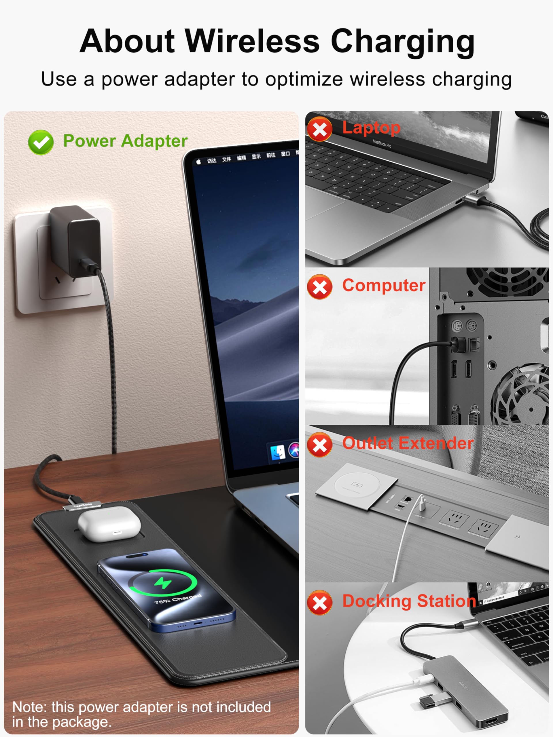 TopMade Wireless Charging Mouse Pad - XXL 31.5