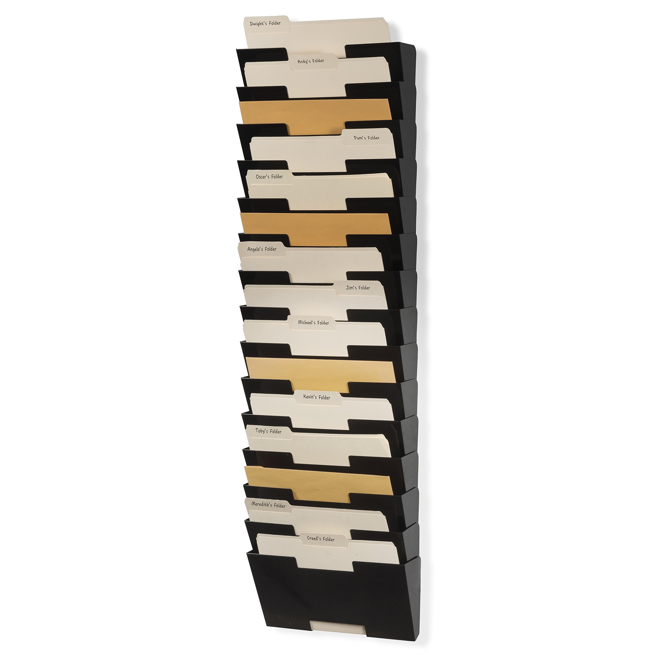 Wallniture Lisbon 15-Tier Wall Mounted File Holder & Desk Organizer - Black Metal Office Storage Rack for Documents, Mail & Supplies - Perfect for Home Office, Classroom & Workspace Organization