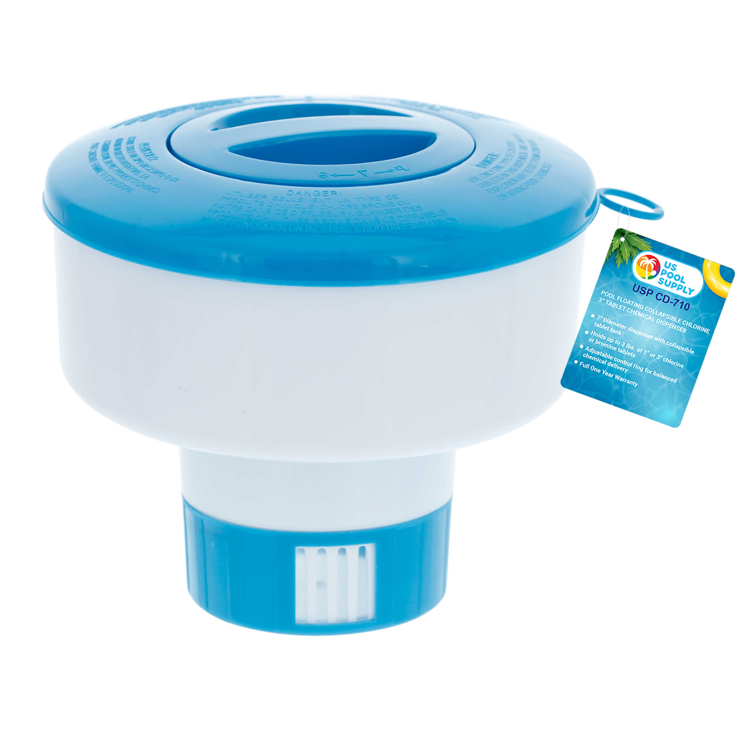 U.S. Pool Supply® Floating Chlorine Tablet Dispenser - 7 Inch Collapsible Chemical Dispenser for Swimming Pools | Perfect for Inground & Above Ground Pools, Spas & Hot Tubs