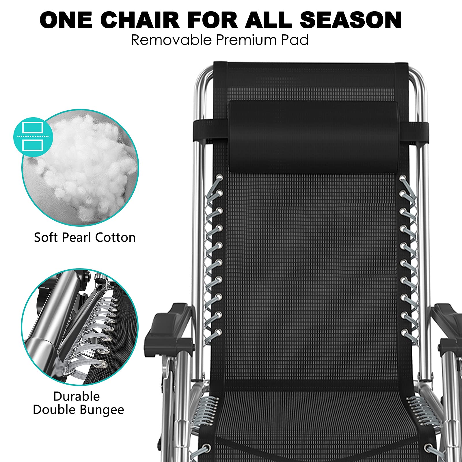 Upgraded Adjustable Zero Gravity Chair - Ergonomic Portable Outdoor Folding Chaise Lounge - Heavy Duty 440lbs Capacity - Perfect for Patio, Beach, Camping & Backyard Relaxation