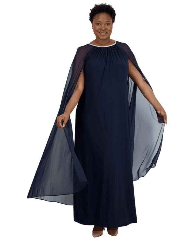 R&M Richards Plus Size Long Formal Cape Gown - Elegant Evening Gown for Women | Perfect for Weddings, Galas & Special Occasions
