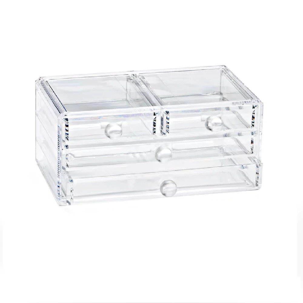 4-Drawer Clear Acrylic Makeup Organizer with Beauty Blender Set - Perfect for Vanity, Bathroom & Travel Cosmetic Storage