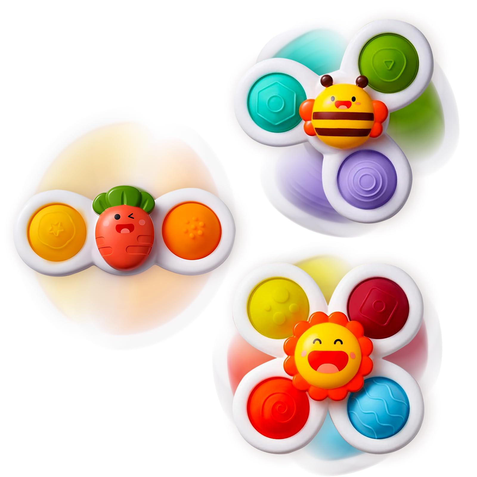 3PCS Suction Cup Spinner Bath Toys for Toddlers 1-3 Years Old - Sensory Spin Top Baby Toys for Bathtime Fun & Early Learning Development (Classic) - Perfect for Bath Play, Sensory Exploration & Motor Skills Training