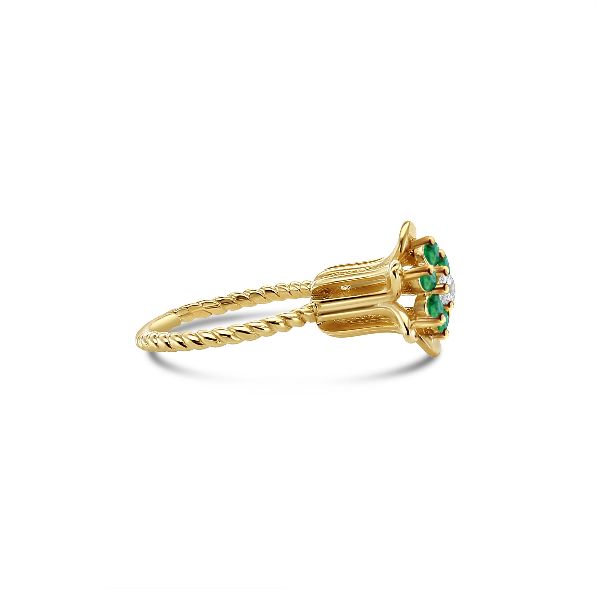14K Yellow Gold Tall Emerald Tulip Ring - Elegant Floral Jewelry for Women, Perfect for Weddings, Anniversaries & Special Occasions