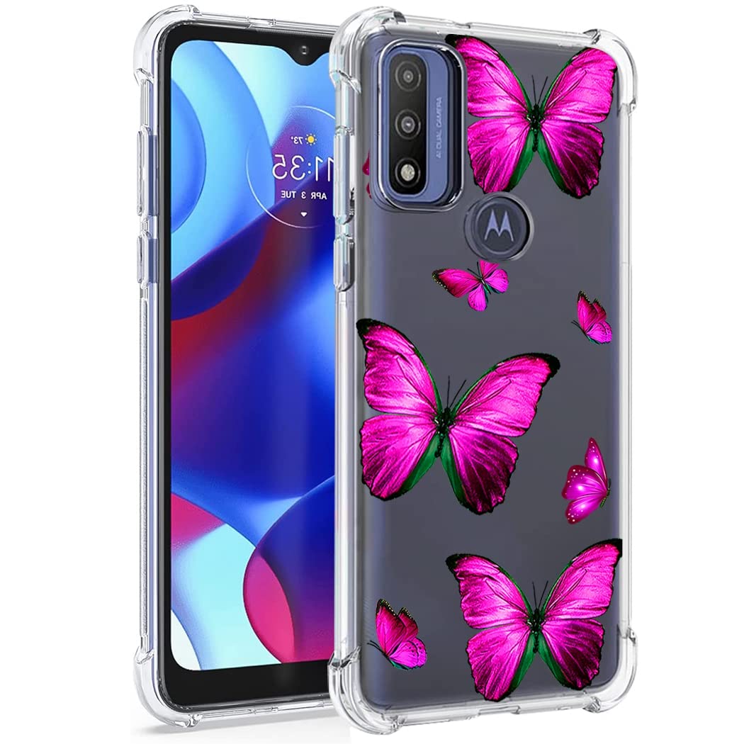 **Motorola Moto G Pure 2021 XT2163DL Case - Cute Rose Butterfly Clear Flexible TPU Bumper Cover | Slim Soft Silicone Protection for Everyday Use**