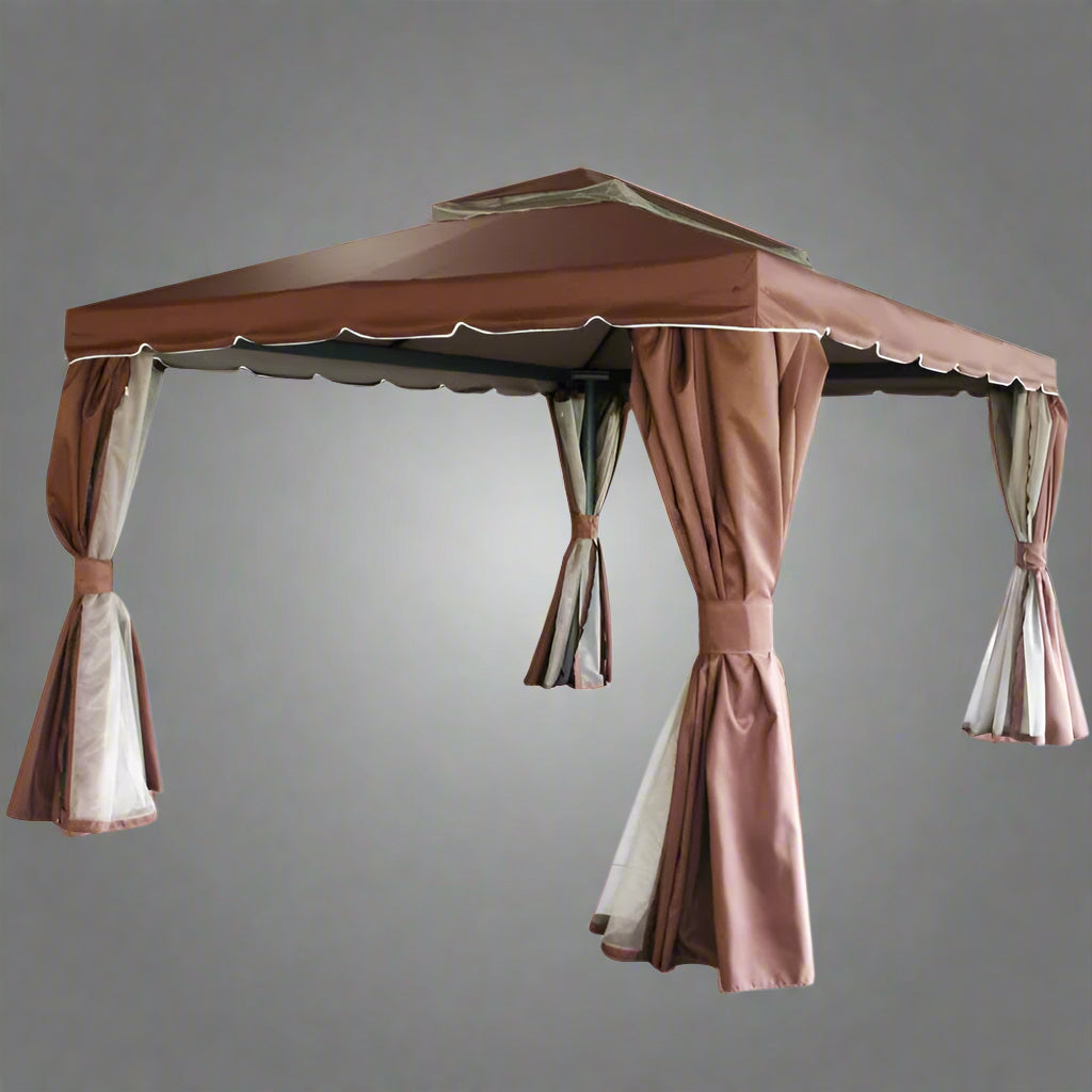 13' x 10' Fully Enclosed Pop Up Gazebo Tent with Rust-Resistant Aluminum Frame & Brown Fabric Curtains - Outdoor Patio, Garden, Backyard, Camping Shelter (Model 912500)
