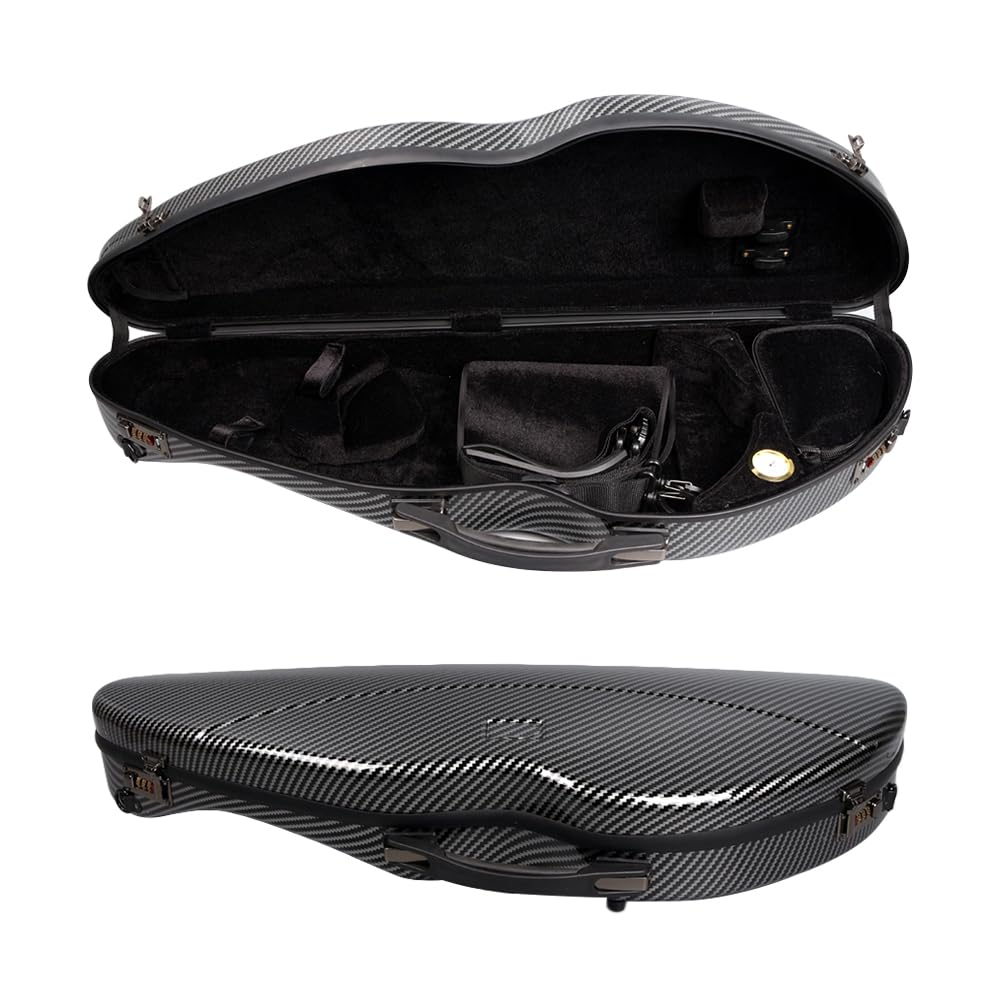 Premium 4/4 Carbon Fiber Violin Case with Knife Shape Design - Durable Handle & Password Lock - Lightweight Black Violin Box for Professional Musicians & Travel Protection
