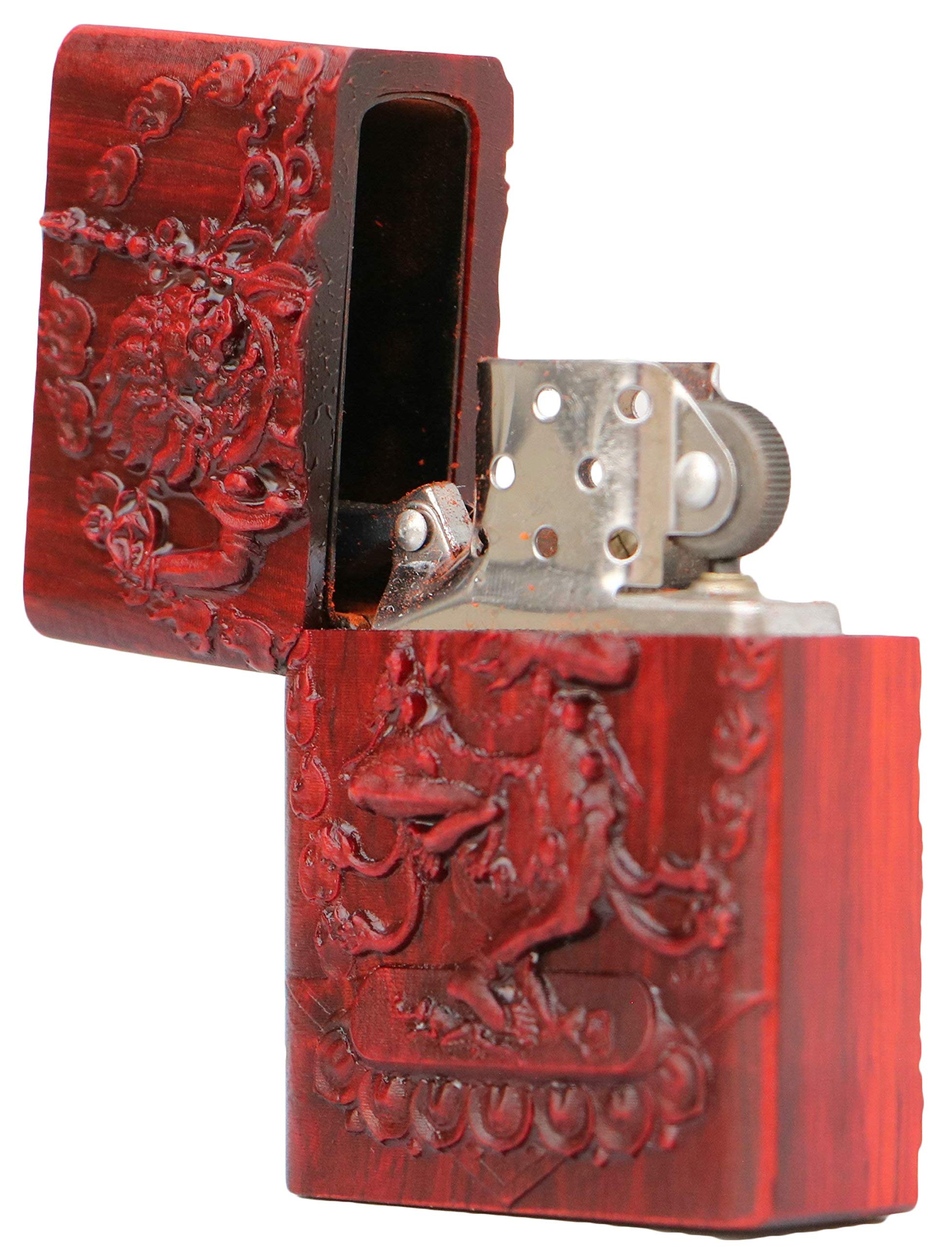 Natural Huanghuali Wood Rosewood Carved Protector Deity Lighter Case for Zippo - Vajravarahi Dorje Phagmo Dakini Design | Buddhist Altar Decor, Spiritual Gift, Collector's Item