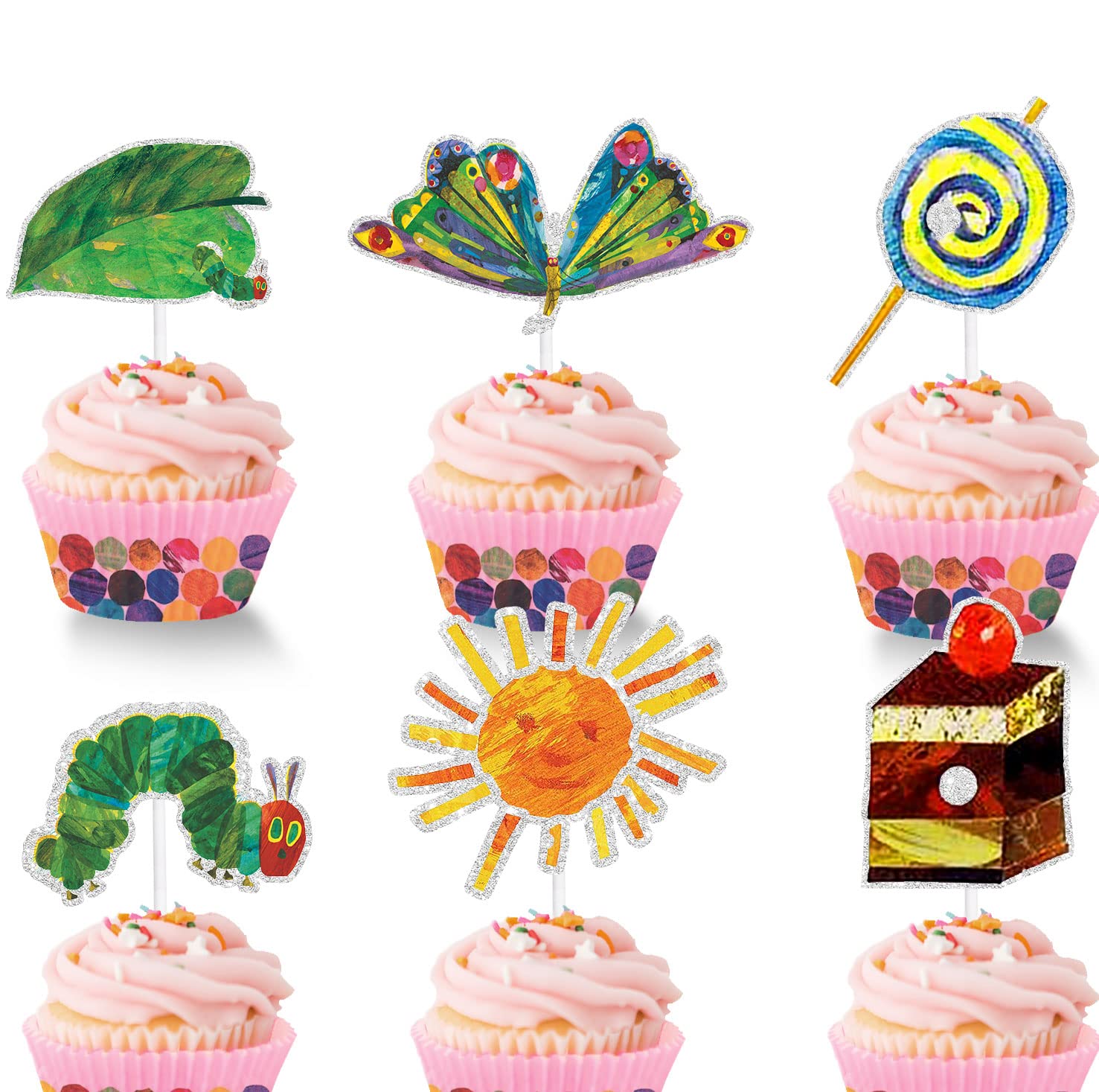 Glitter Fairy Tale Themed Caterpillar Cake Topper - Kids Birthday Party Decorations for Boys & Girls - 3rd Birthday Cake Decoration Supplies - Perfect for Baby Showers, Themed Parties & Special Celebrations