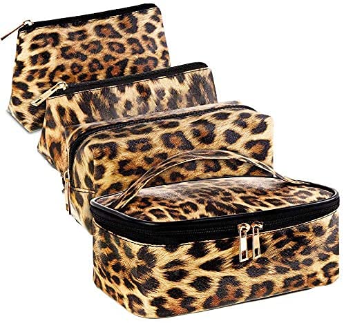 Leopard Print Makeup Bag for Women - Cheetah Pattern Travel Cosmetic Pouch & Brush Organizer - Waterproof Toiletry Bag for Gym, Vacation, and Daily Use