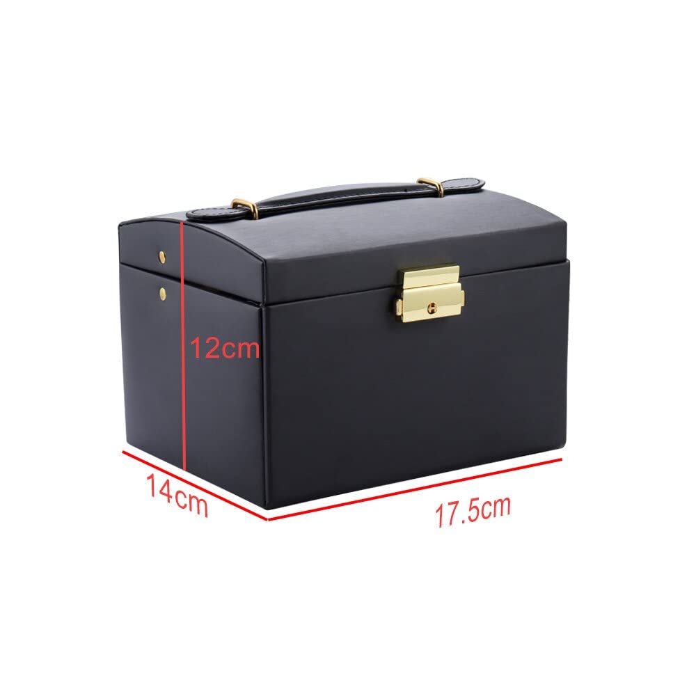 3-Layer Leather Jewelry Organizer Box - Large Capacity Travel Jewelry Case for Necklace, Earrings & Rings Storage - Elegant Display Case for Home & Travel (Black) - Perfect for Gifts, Bridesmaids & Personal Jewelry Organization