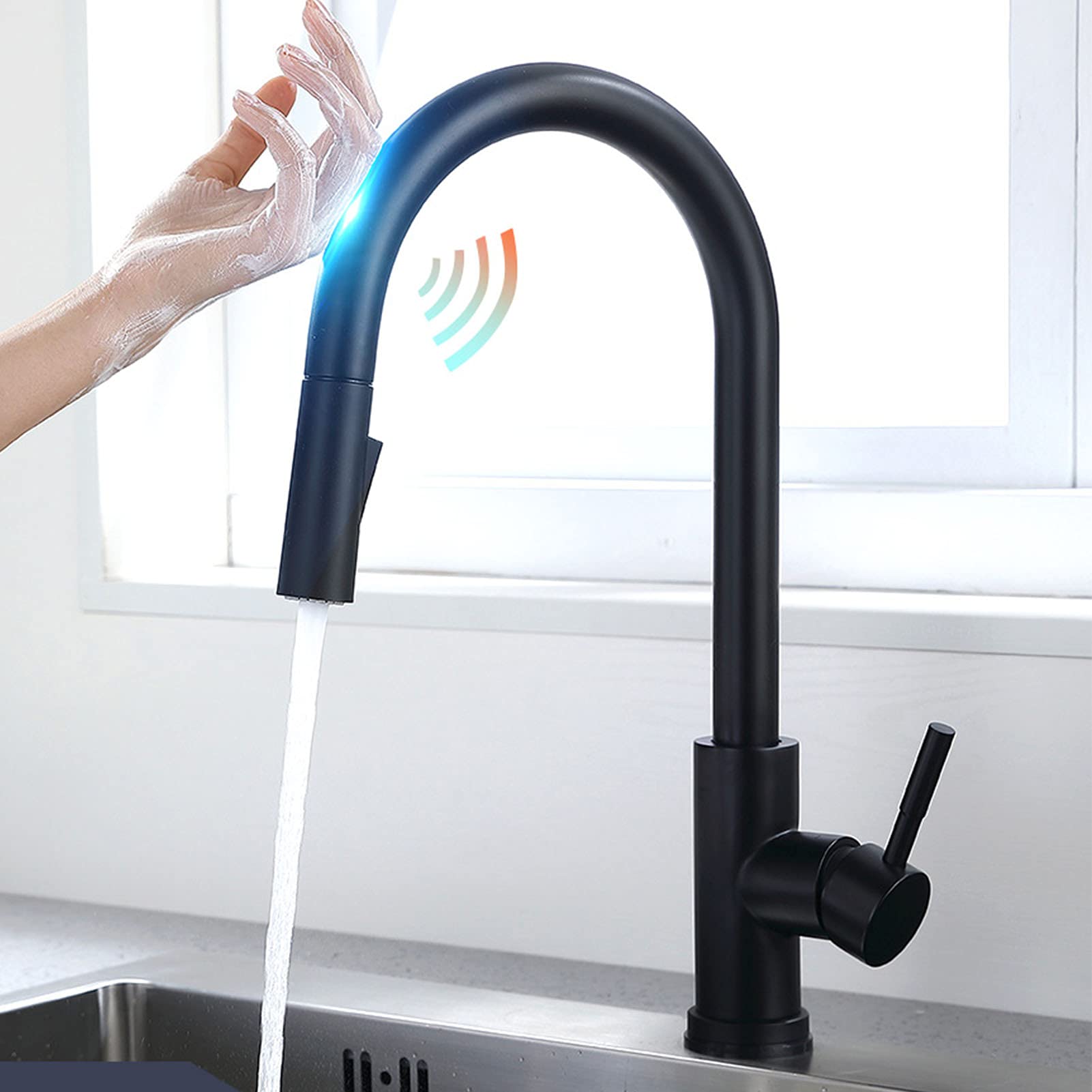 Touchless Kitchen Faucet with Pull Down Sprayer - High Arc Single Handle Stainless Steel Sensor Faucet in Brushed Nickel Black | Ideal for Modern Kitchens, Restaurants & ADA Compliant Spaces