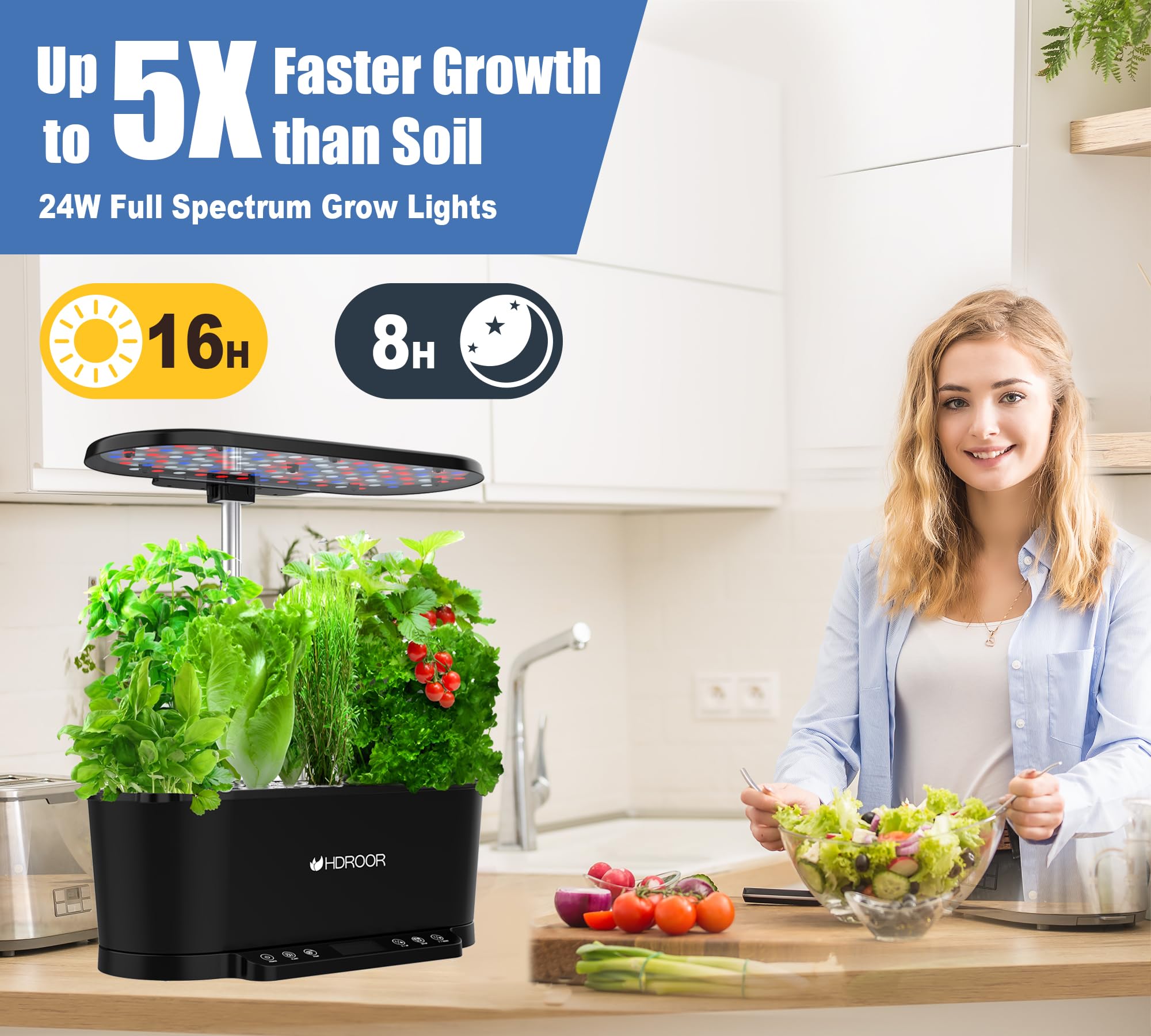 Smart Indoor Hydroponic Garden Kit with 36W Grow Light & APP Control - 15 Pods, Adjustable Height up to 30