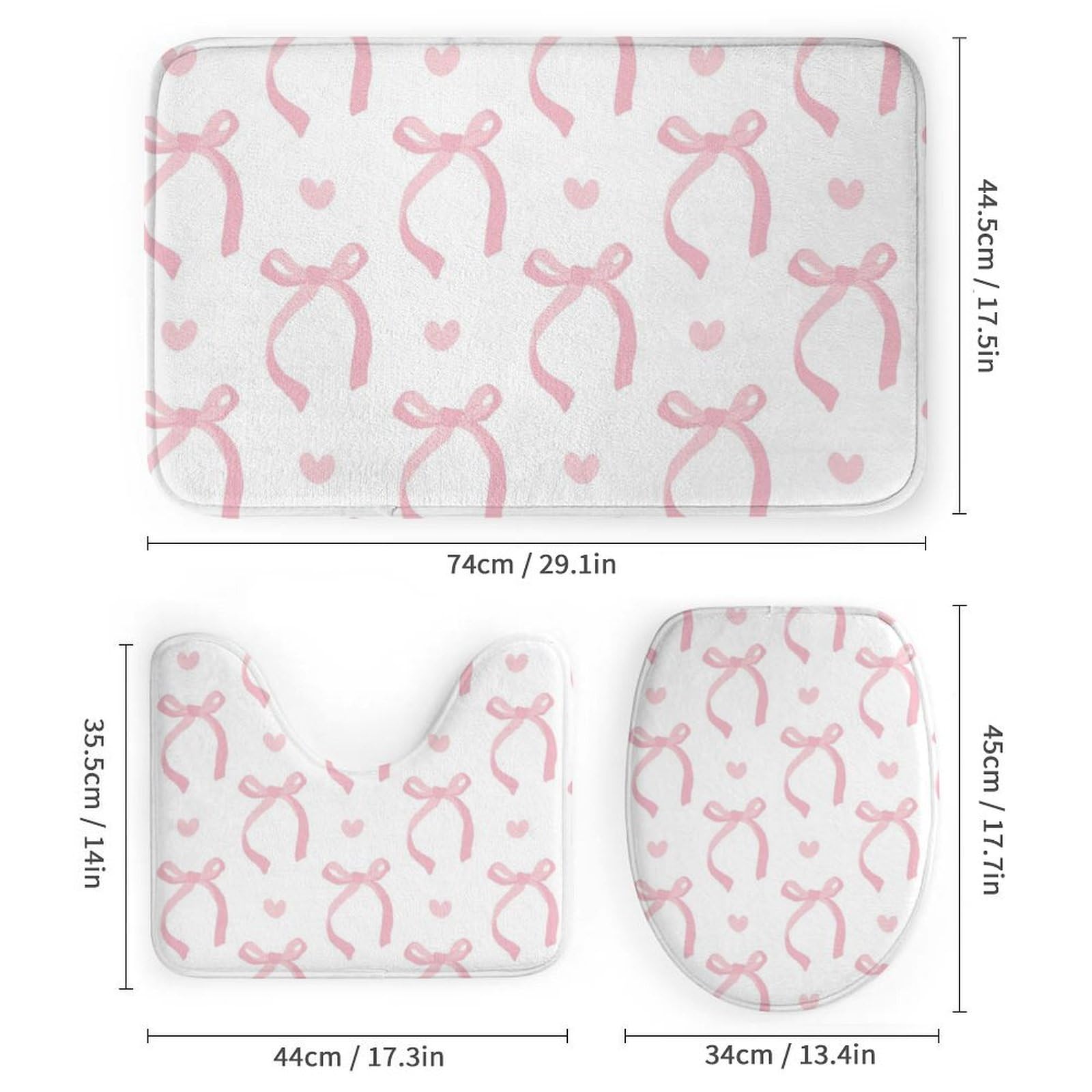 4PCS Pink Ribbon Bow Shower Curtain Set with Non-Slip Bath Mat, Toilet Lid Cover & U-Shaped Rug - 72