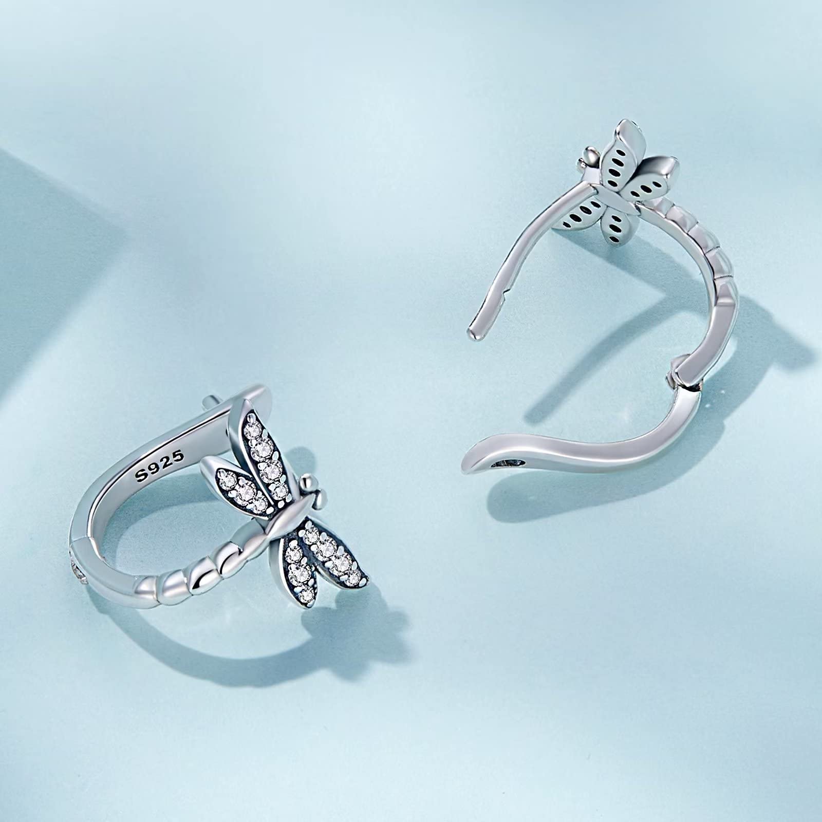 Dragonfly Small Hoop Earrings for Women - S925 Sterling Silver Hypoallergenic Huggie Earrings with Cute Animal & Cubic Zirconia - Perfect Jewelry Gifts for Daughter, Girls & Teens - Ideal for Everyday Wear, Parties & Special Occasions