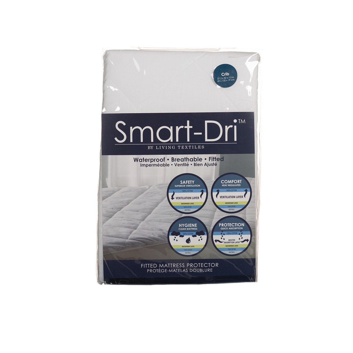 Smart-Dri Waterproof Crib Mattress Protector – Award-Winning, Breathable Cotton Cover, Fully Elasticized, Non-Toxic Polyurethane Lining – Ideal for Baby's Safety and Comfort