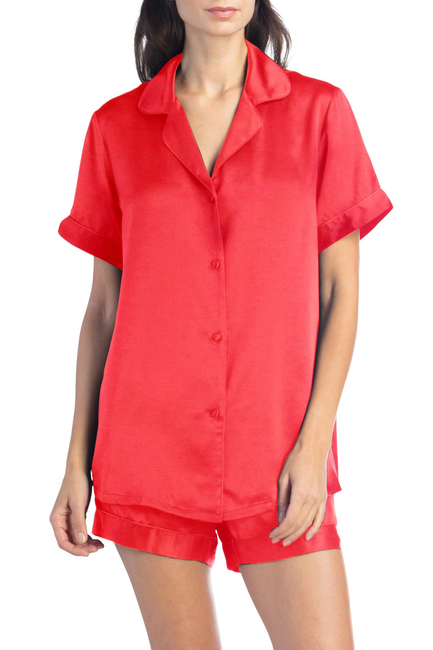Fishers Finery Women's 100% Mulberry Silk Short Pajama Set - Soft & Breathable Short Sleeve Sleepwear for Summer Nights & Lounge Wear