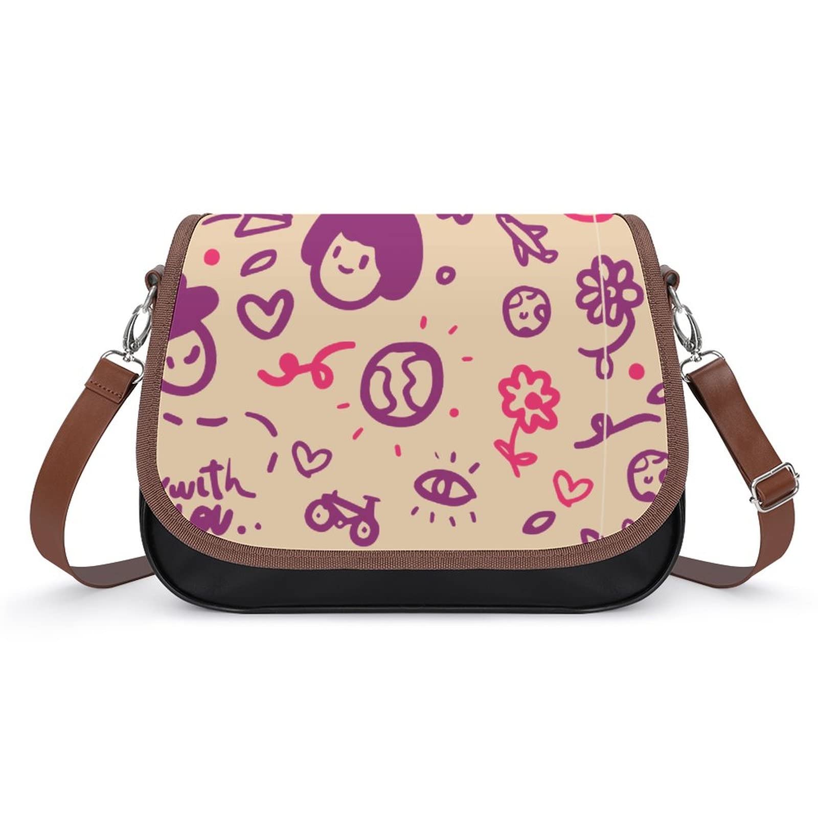 Stylish Printed Crossbody Shoulder Bag for Women - PU Leather Designer Satchel with Cute Graffiti Elements | Perfect for Casual Outings, Travel & Everyday Use