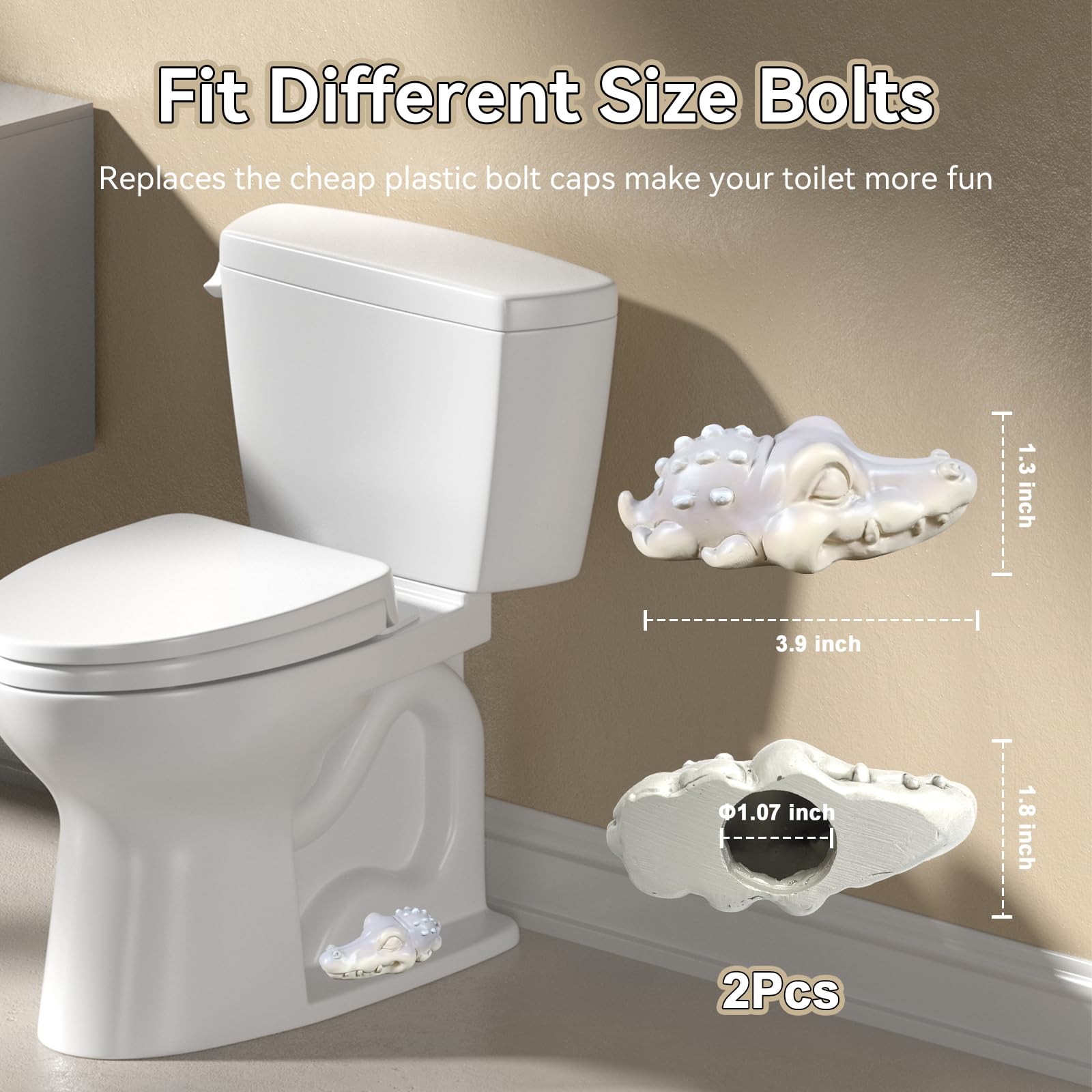 Decorative Resin Toilet Bolt Caps - 2-Pack Bathroom Accessories for Rust Prevention & Easy Installation | Durable Toilet Seat Cover Caps for Home, Hotel & RV Use (Crocodile Design)