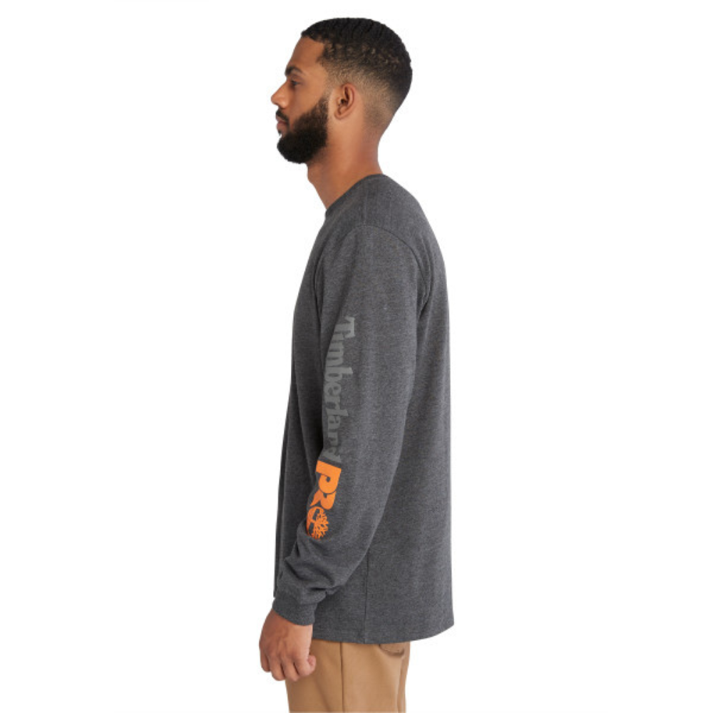 Timberland PRO Men's Core Logo Long Sleeve T-Shirt - Grey Heather - Durable Workwear for Construction & Outdoor Activities
