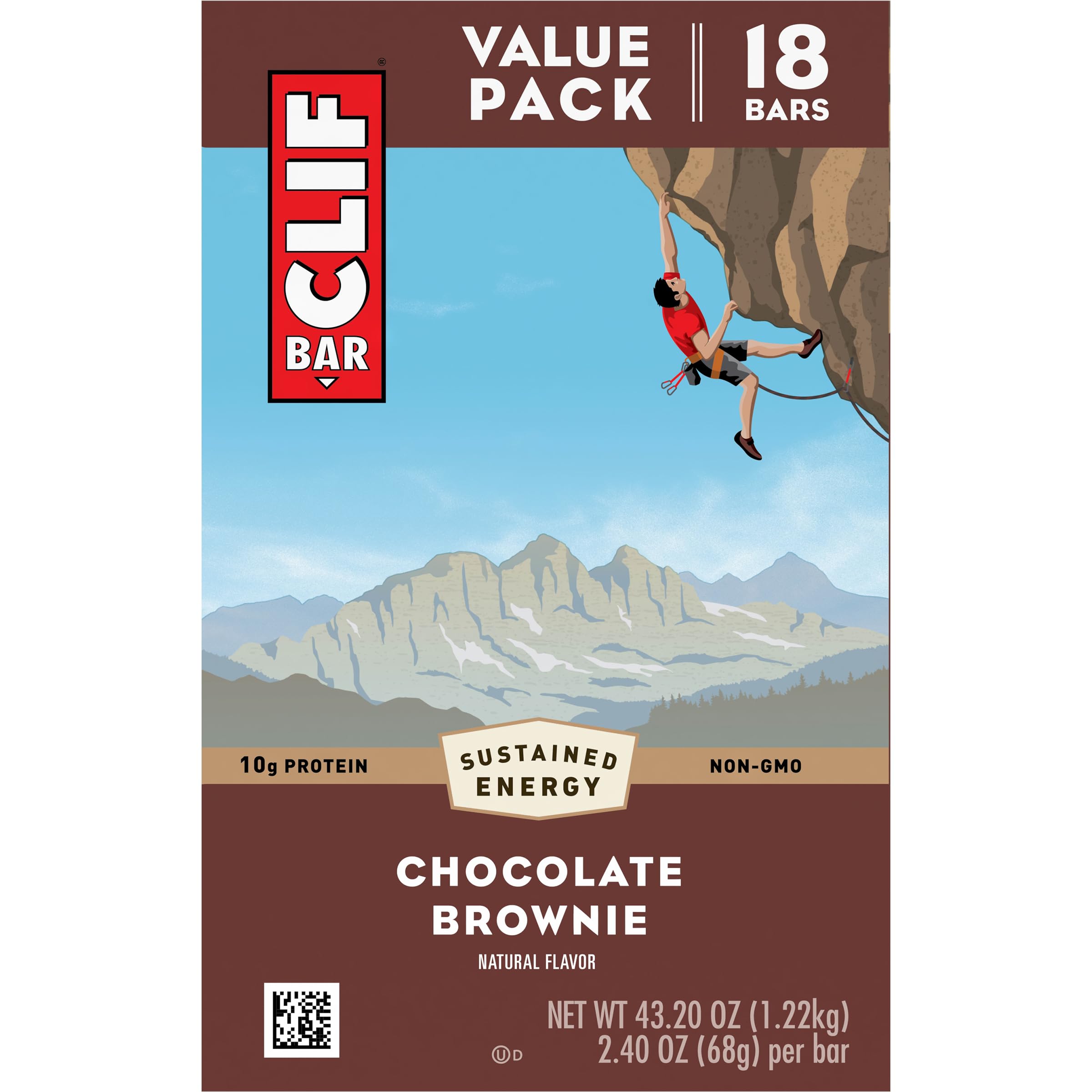Clif Bar Chocolate Brownie - 10g Protein Energy Bar - Organic Oats - for Hiking & Workouts