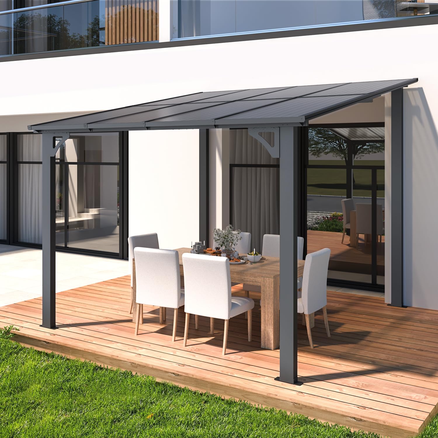 AECOJOY 8' x 8' Hardtop Gazebo with Roof - Wall Mounted Pergola for Patio, Deck & Backyard (64 Sq.Ft Shade) - Heavy Duty Outdoor Canopy for Garden, BBQ & Relaxation