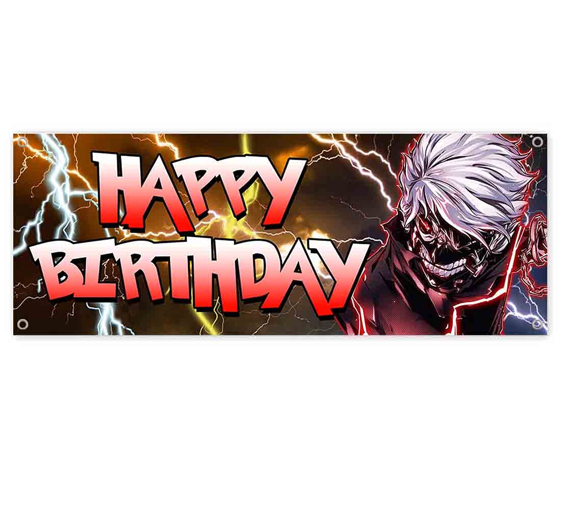 Anime Character Happy Birthday Banner - 13 oz Heavy-Duty Vinyl with Metal Grommets | Single-Sided Non-Fabric Decoration for Parties & Events | Perfect for Birthday Celebrations, Anime Conventions & Home Decor
