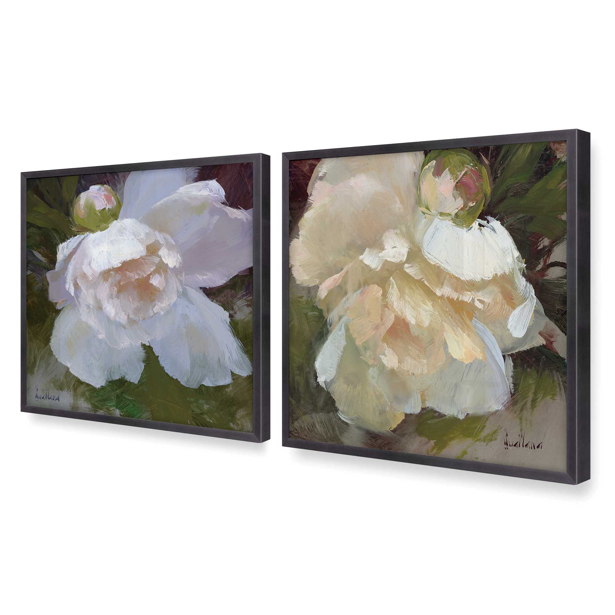 Elegant White Peony Flower Art Prints - Set of 2, Framed Wall Decor for Living Room, Bedroom & Office - Perfect for Home Decor & Wedding Gifts