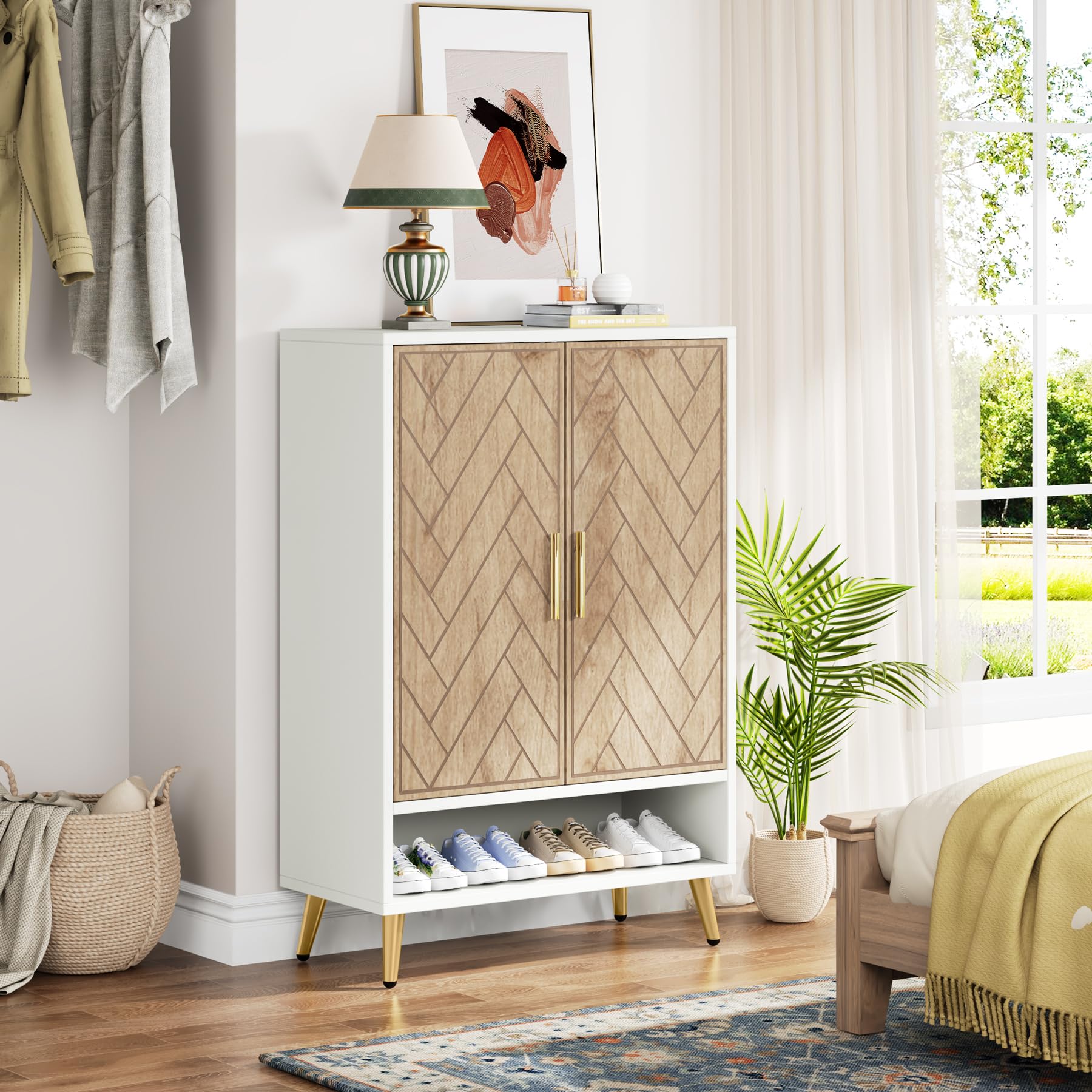 Tribesigns 6-Tier Shoe Storage Cabinet with Doors - Holds 24 Pairs, Adjustable Shelves Wooden Entryway Organizer for Shoes - White & Brown | Perfect for Living Room, Bedroom & Entryway Organization