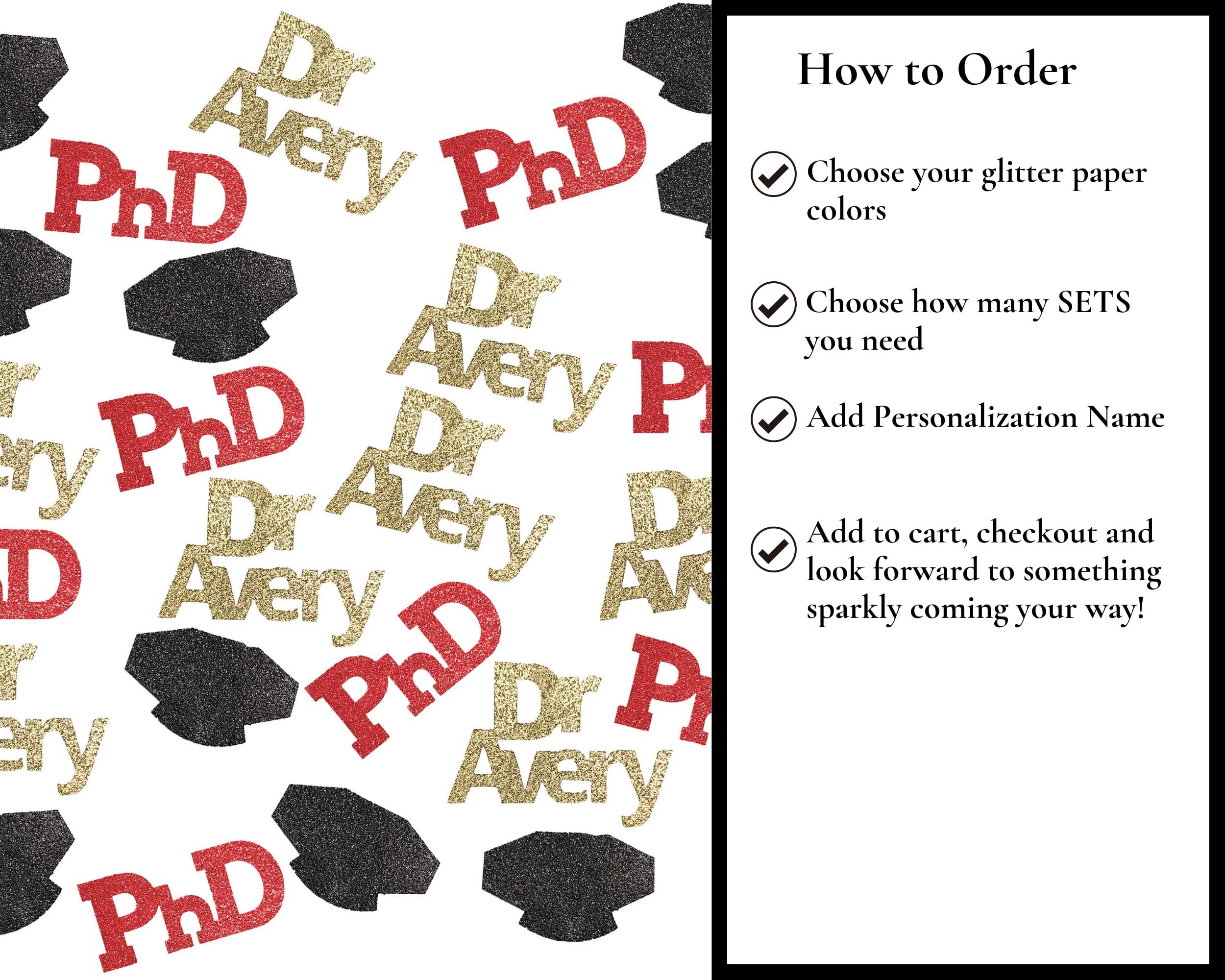 PhD Graduation Confetti Set - 25 Pieces with Doctoral Tam & Custom Name - Perfect for Doctor of Philosophy Graduation Decor (Husband/Wife/Grad) - Great for Graduation Parties, Photo Booths & Academic Celebrations